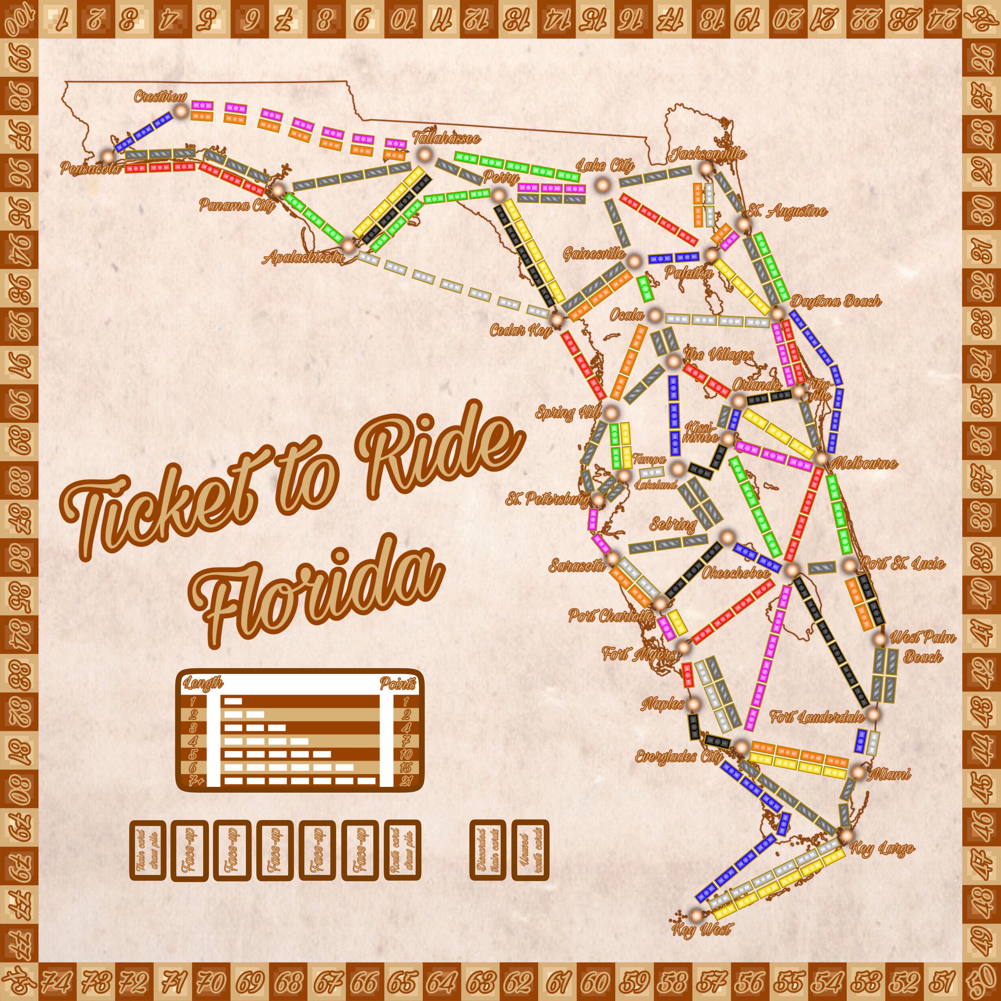 Here’s a Florida Ticket To Ride I made! Noticed a lack of Florida in