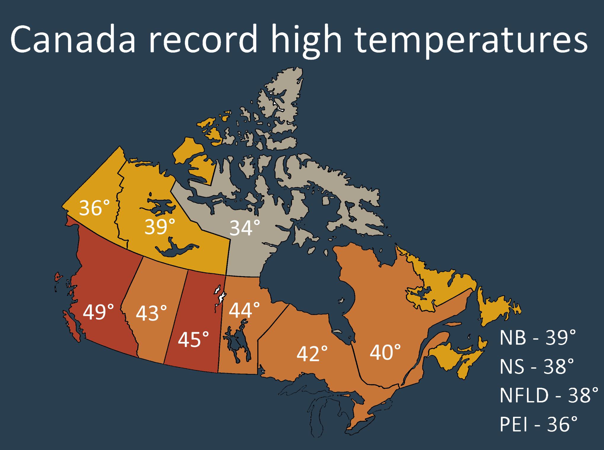Canada record high temperatures in Celsius r/MapPorn