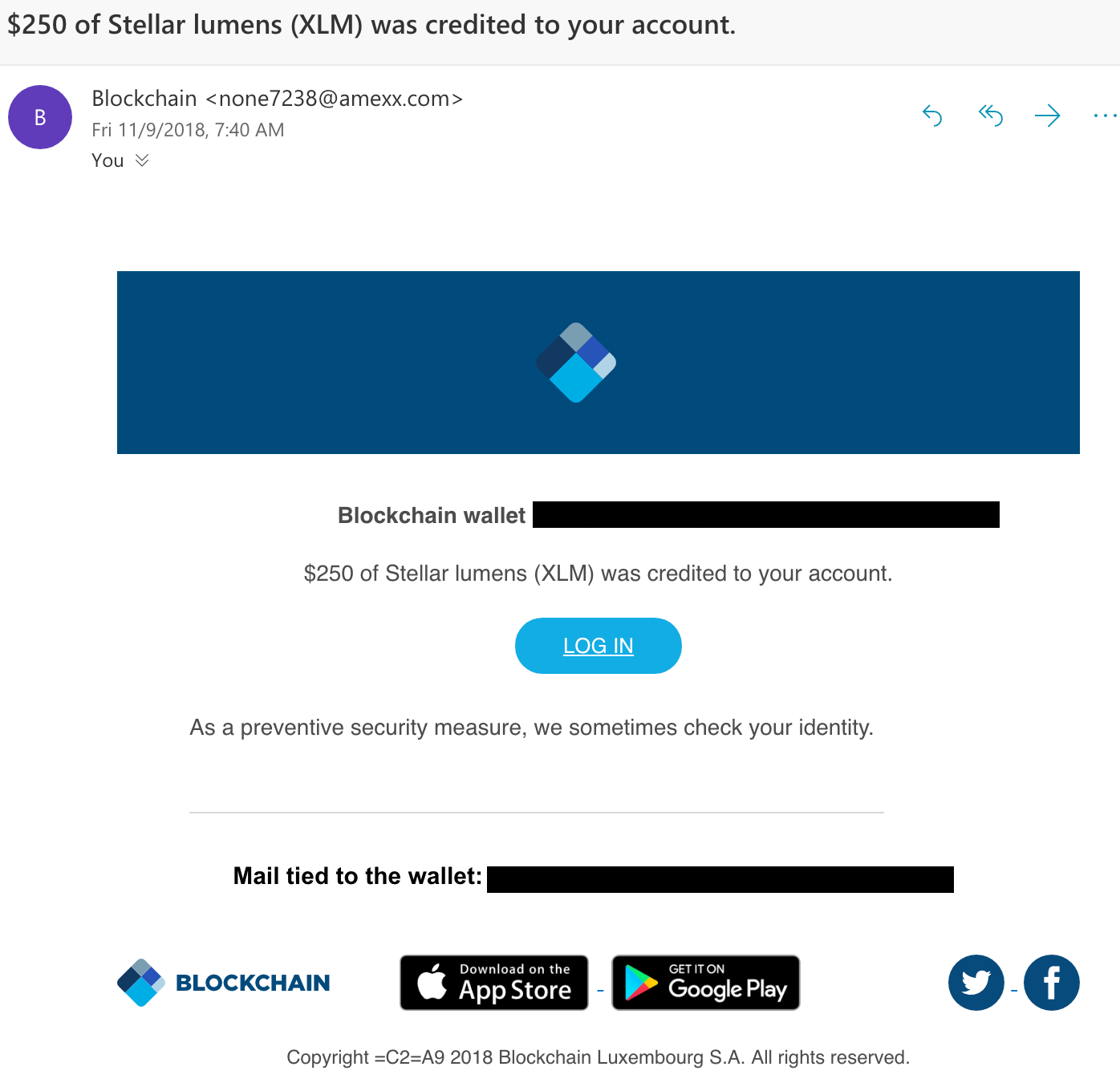 Phishing blockchain airdrop email Stellar