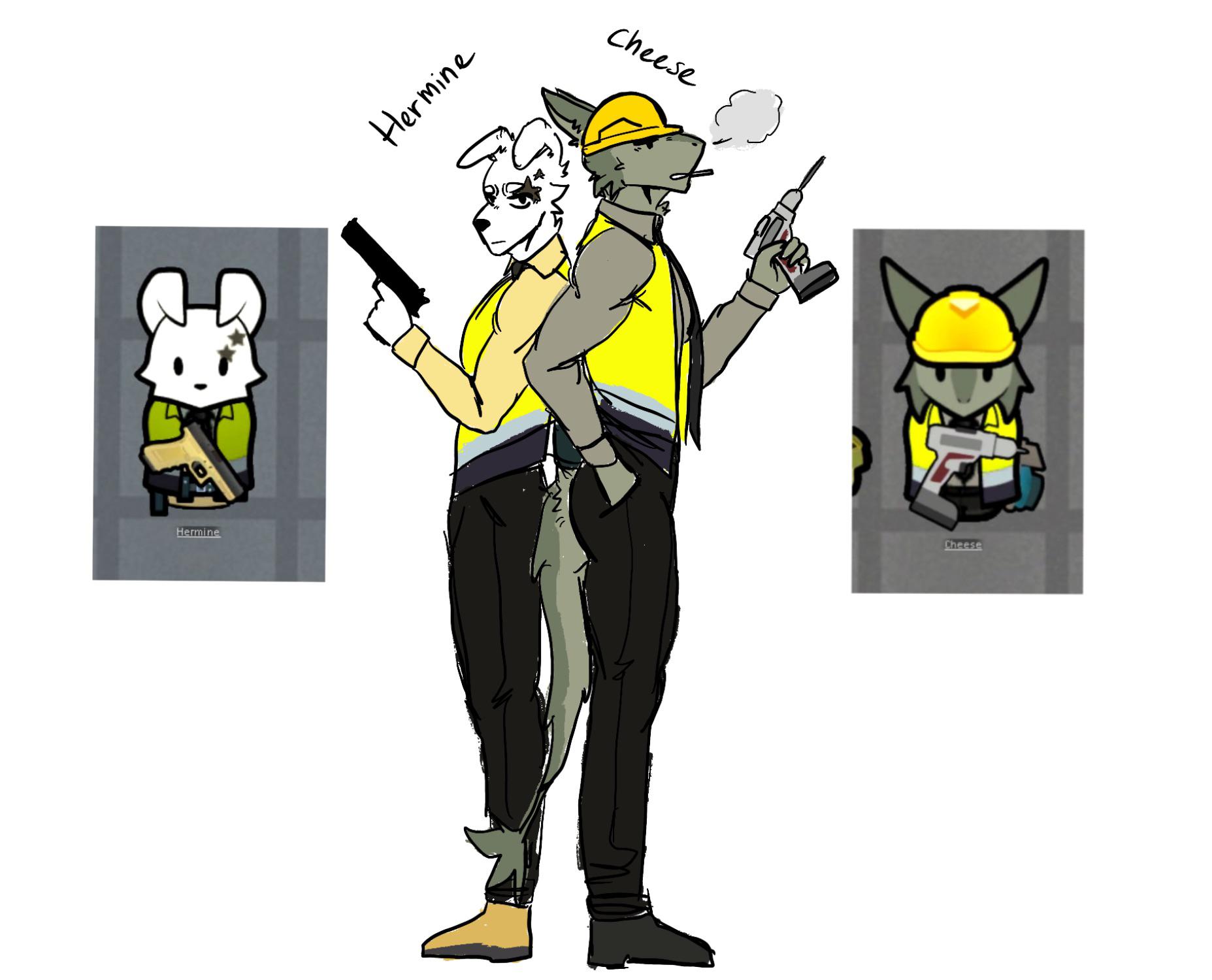 Hermine the shooter production specialist and Cheese the electronic