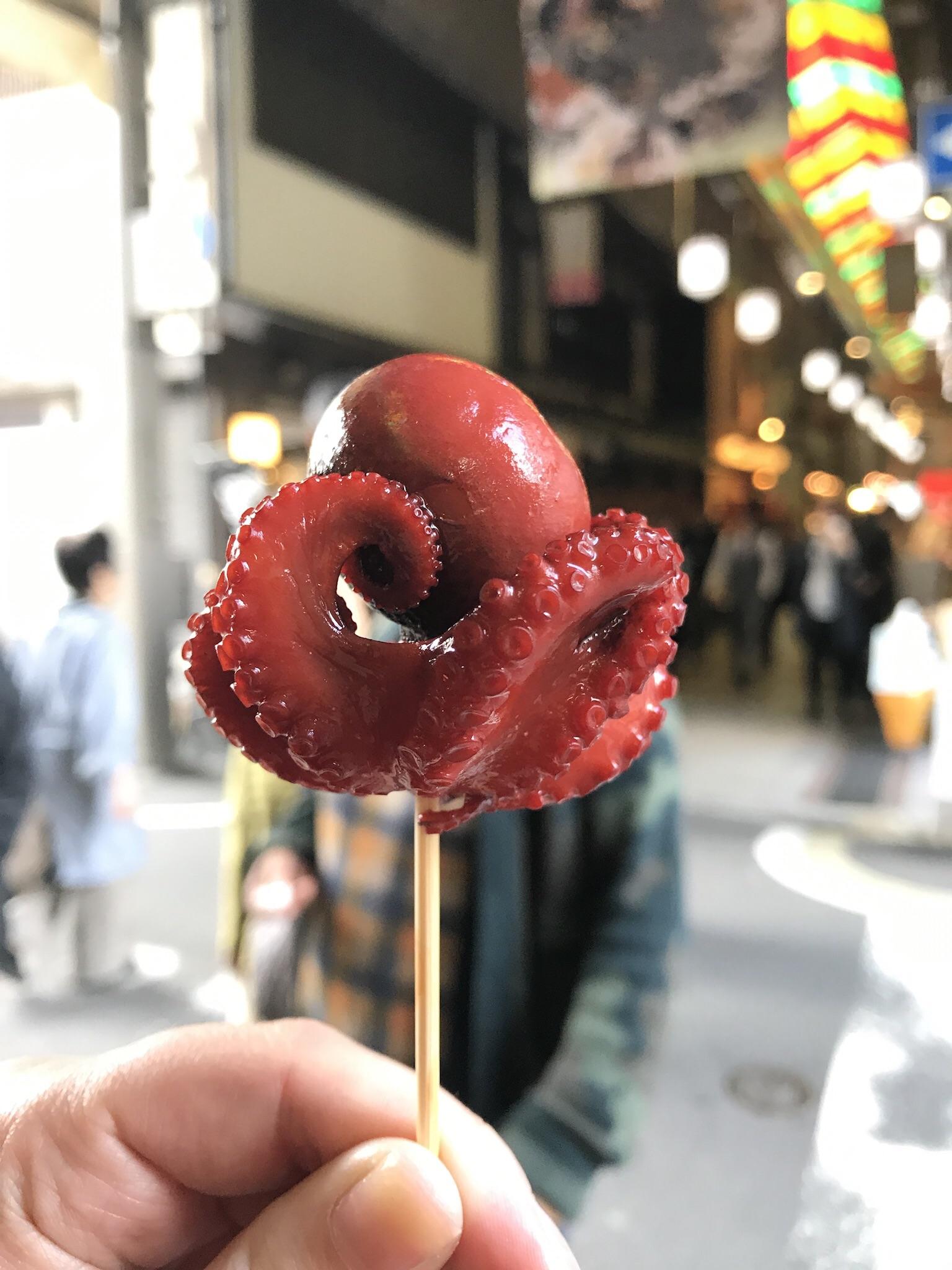 [OC] Octopus with quail egg on a stick. Nishiki Market, Kyoto r/japanpics