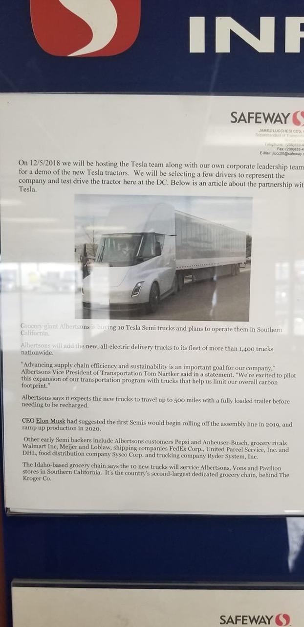 Safeway corporate leadership to host Tesla at Tracy, Ca Distribution