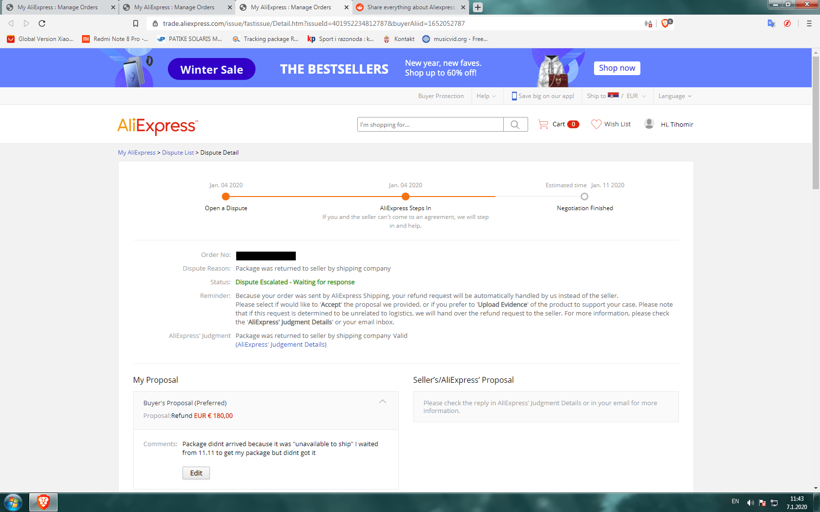 I says waiting for response. Is it waiting for my response or seller's