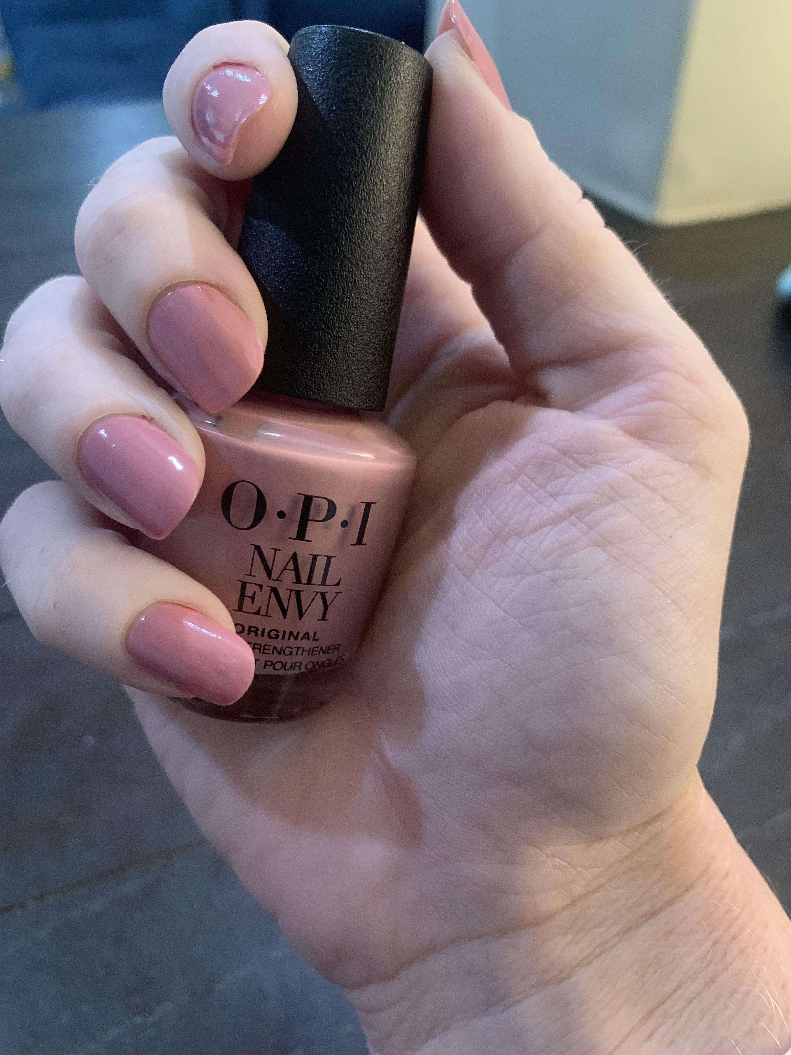 This is one coat of OPI Nail Envy Hawaiian Orchid. I love how