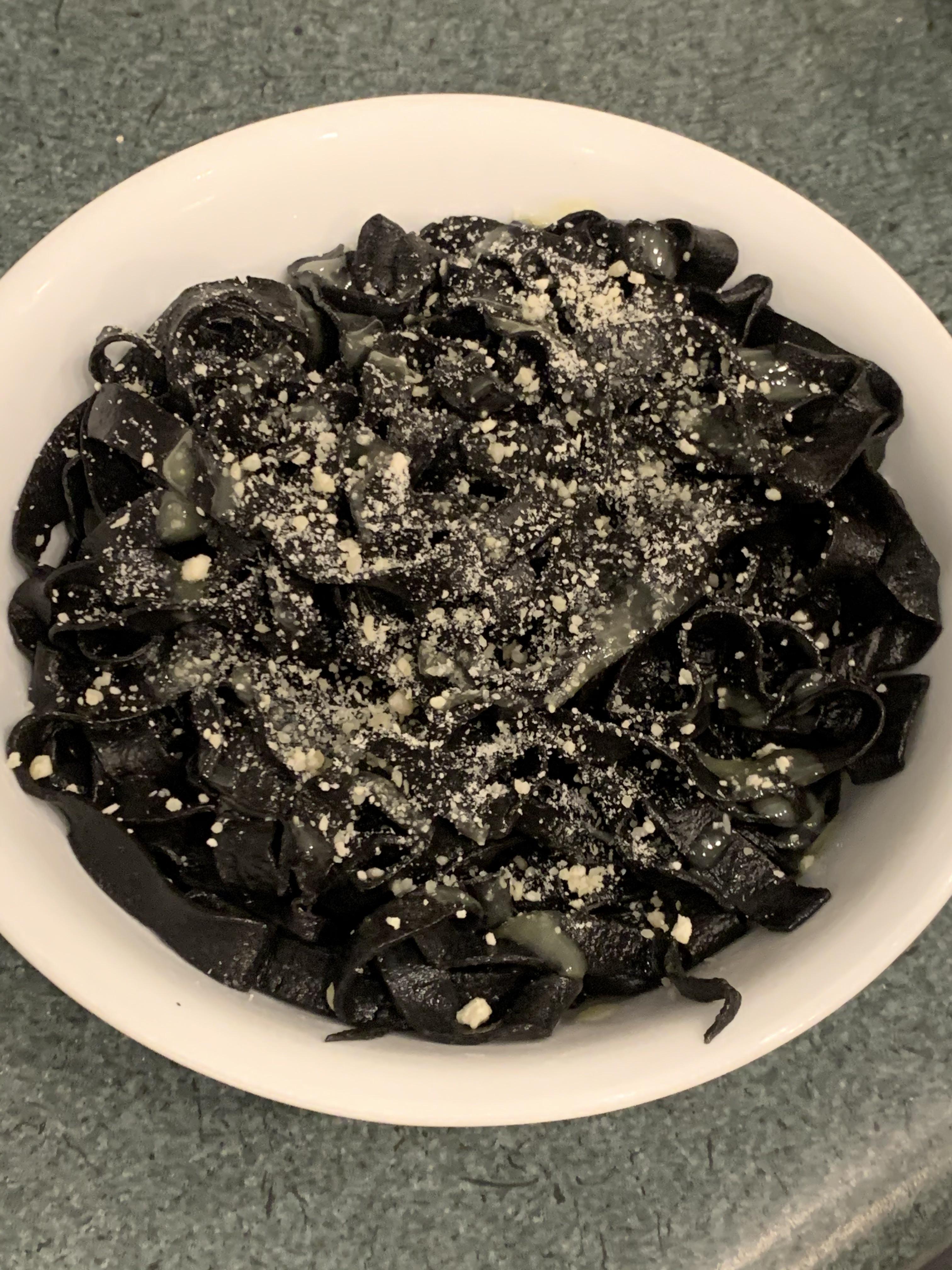Tried squid ink pasta. came out better than I thought! Next, I plan on