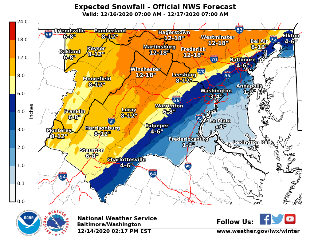 The National Weather Service has released its snowfall amount forecast