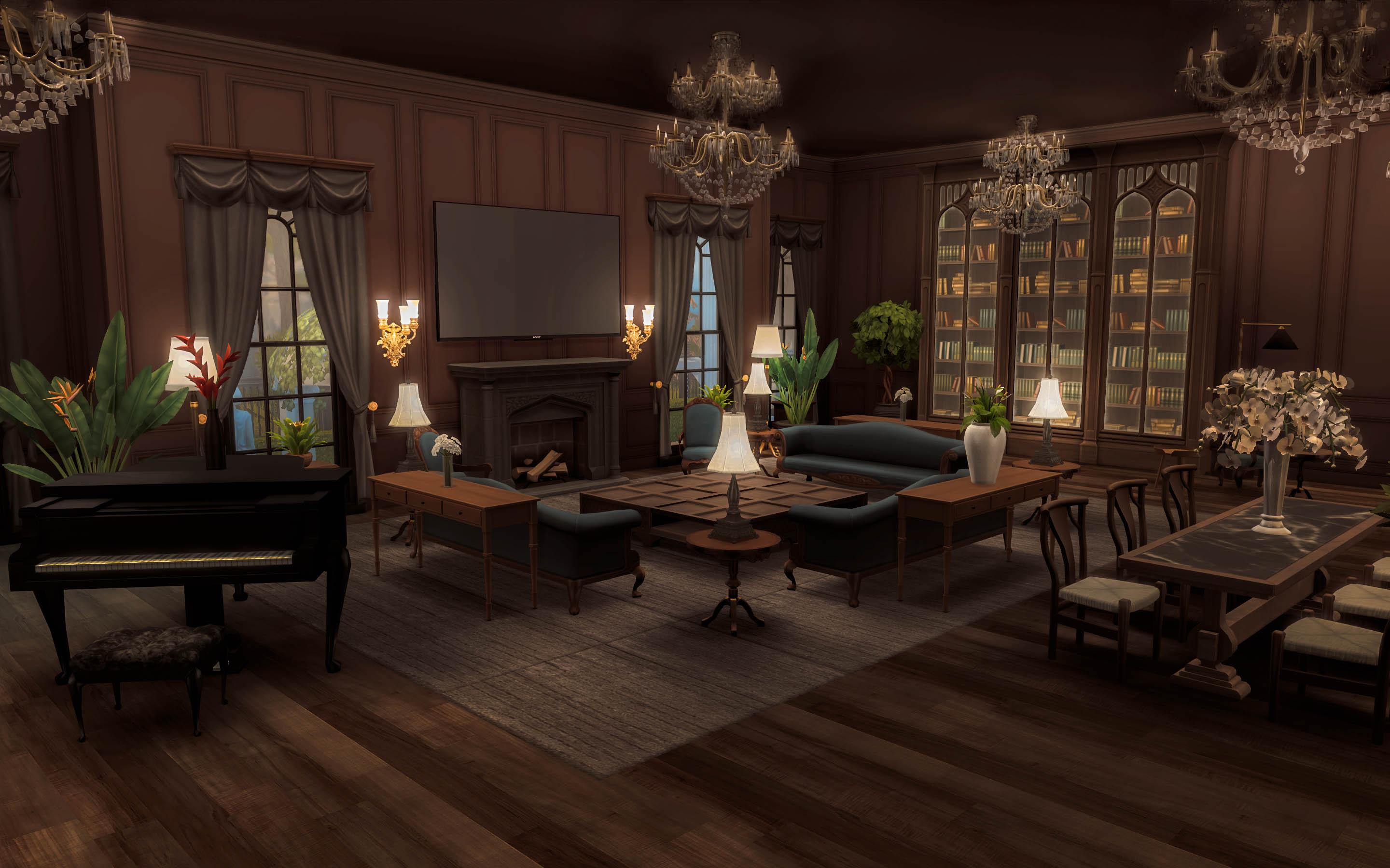 Mansion Part 2 Living Room (ceiling is edited to be dark) r/Sims4