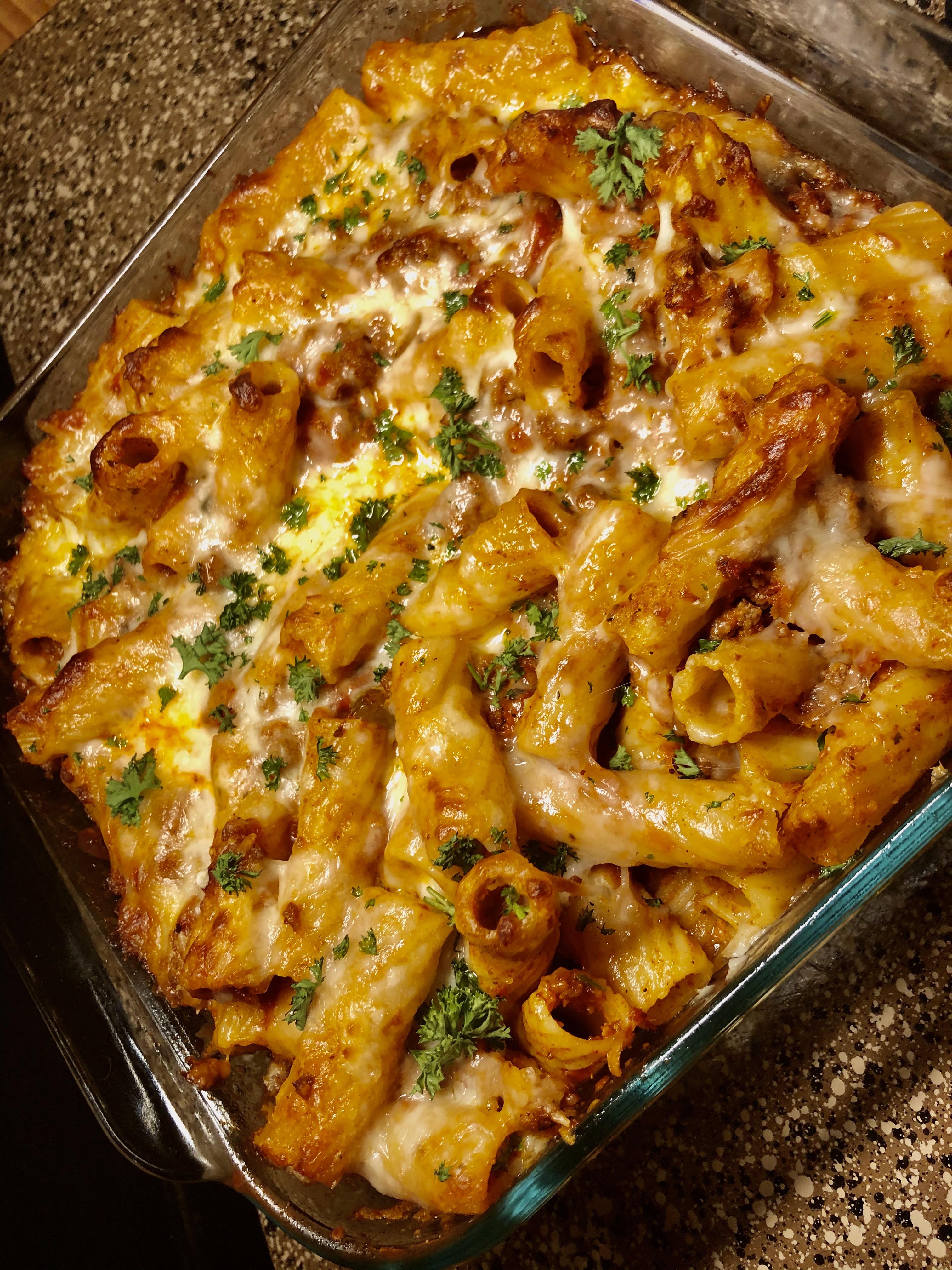 [Homemade] Baked ziti bolognese r/glutenfreerecipes