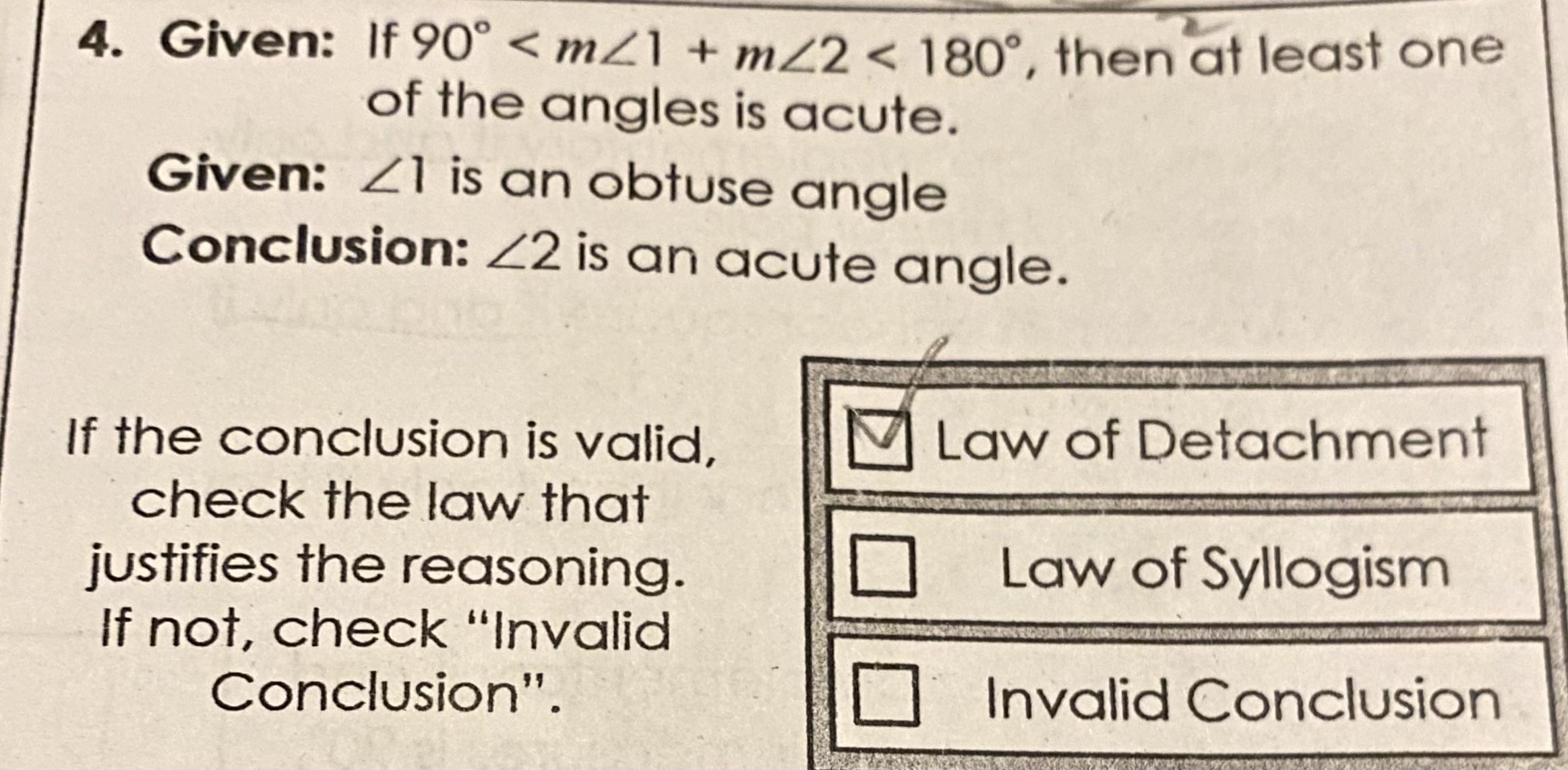 [Geometry] Is this Law of Syllogism, Detachment, or invalid? r