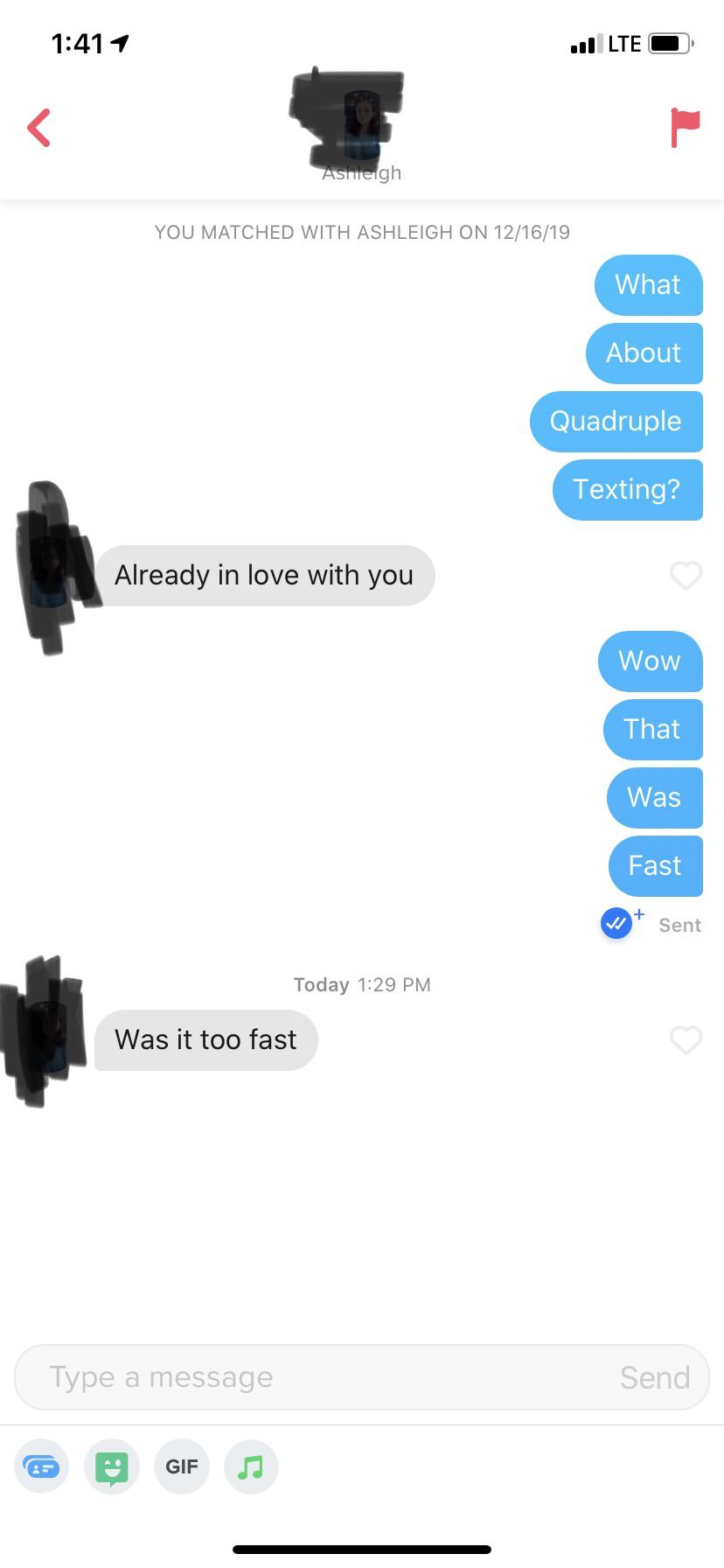 Her bio said she likes when people double text Tinder