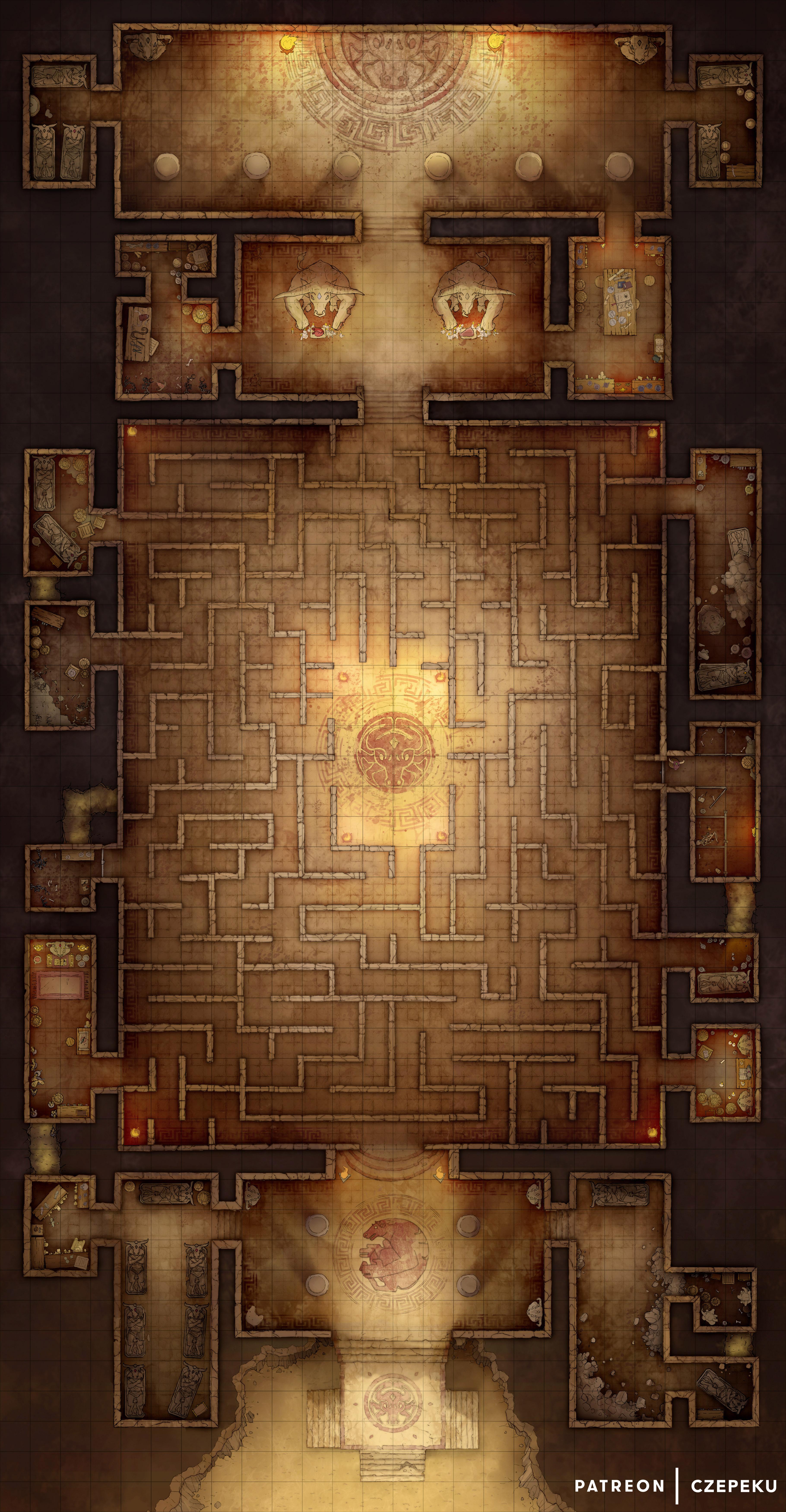 Labyrinth of the Minotaur Battlemap [26x50] r/Roll20