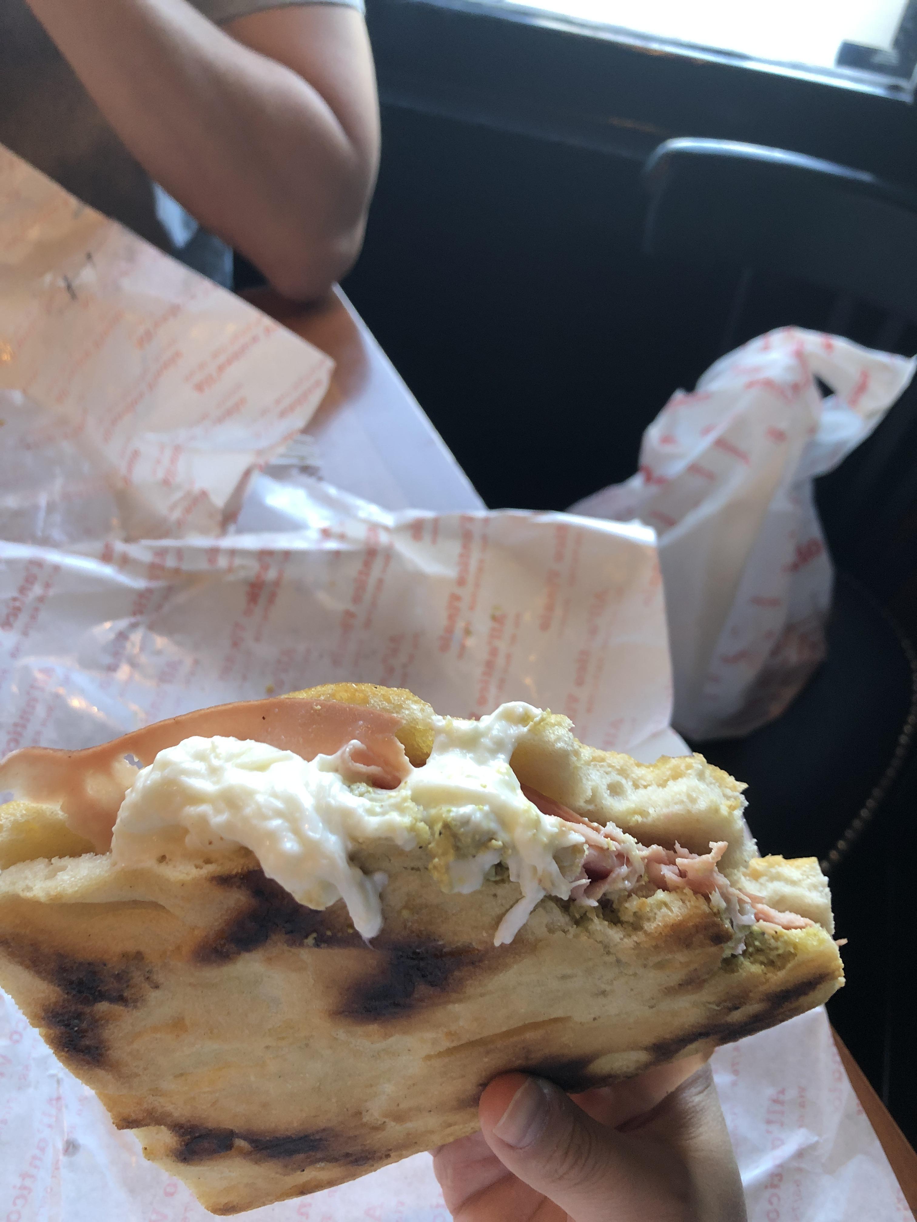 Mortadella, burrata, and pistachio cream on housemade focaccia...in LA