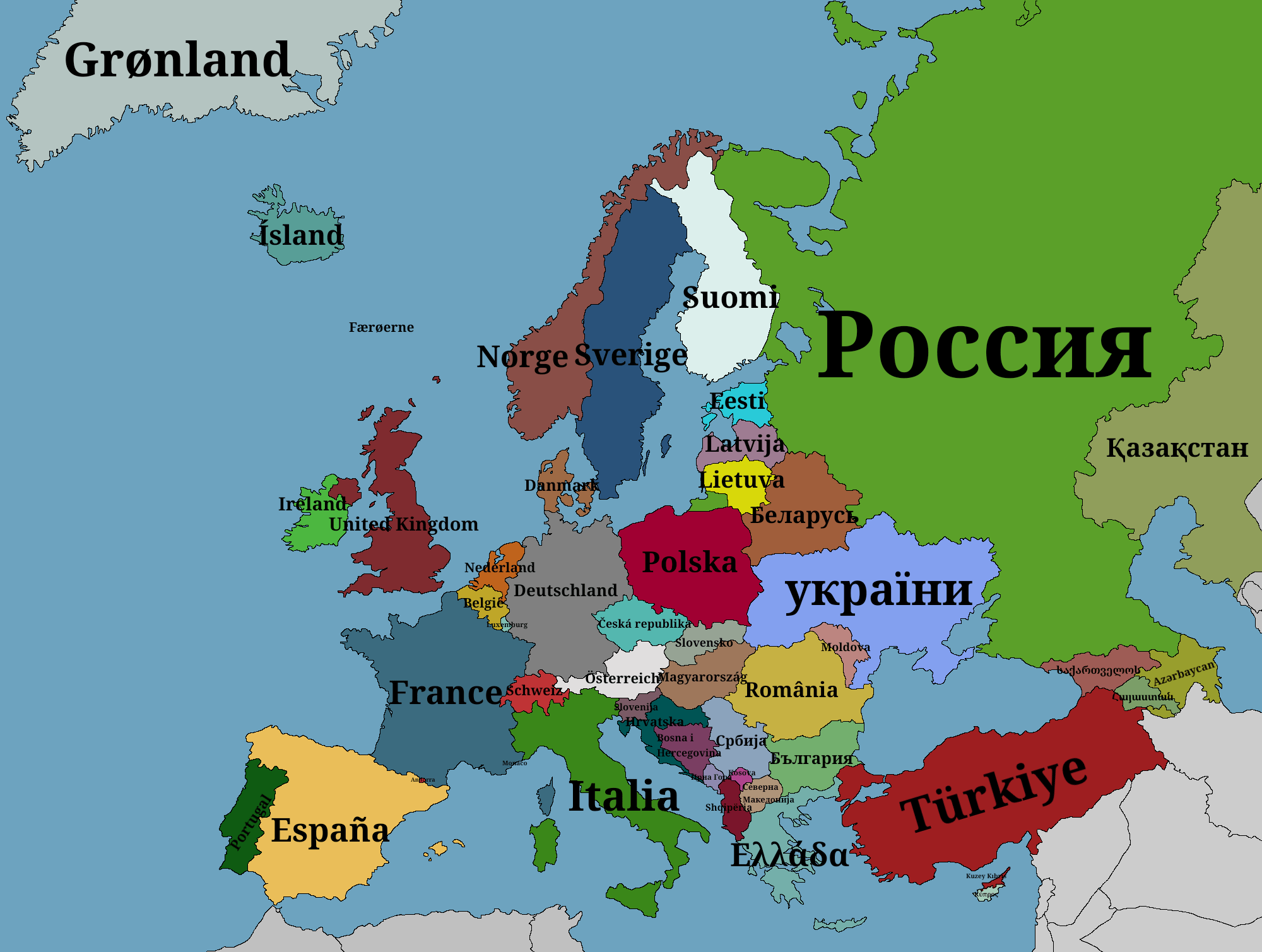 Every country in Europe but their name is in their own language r