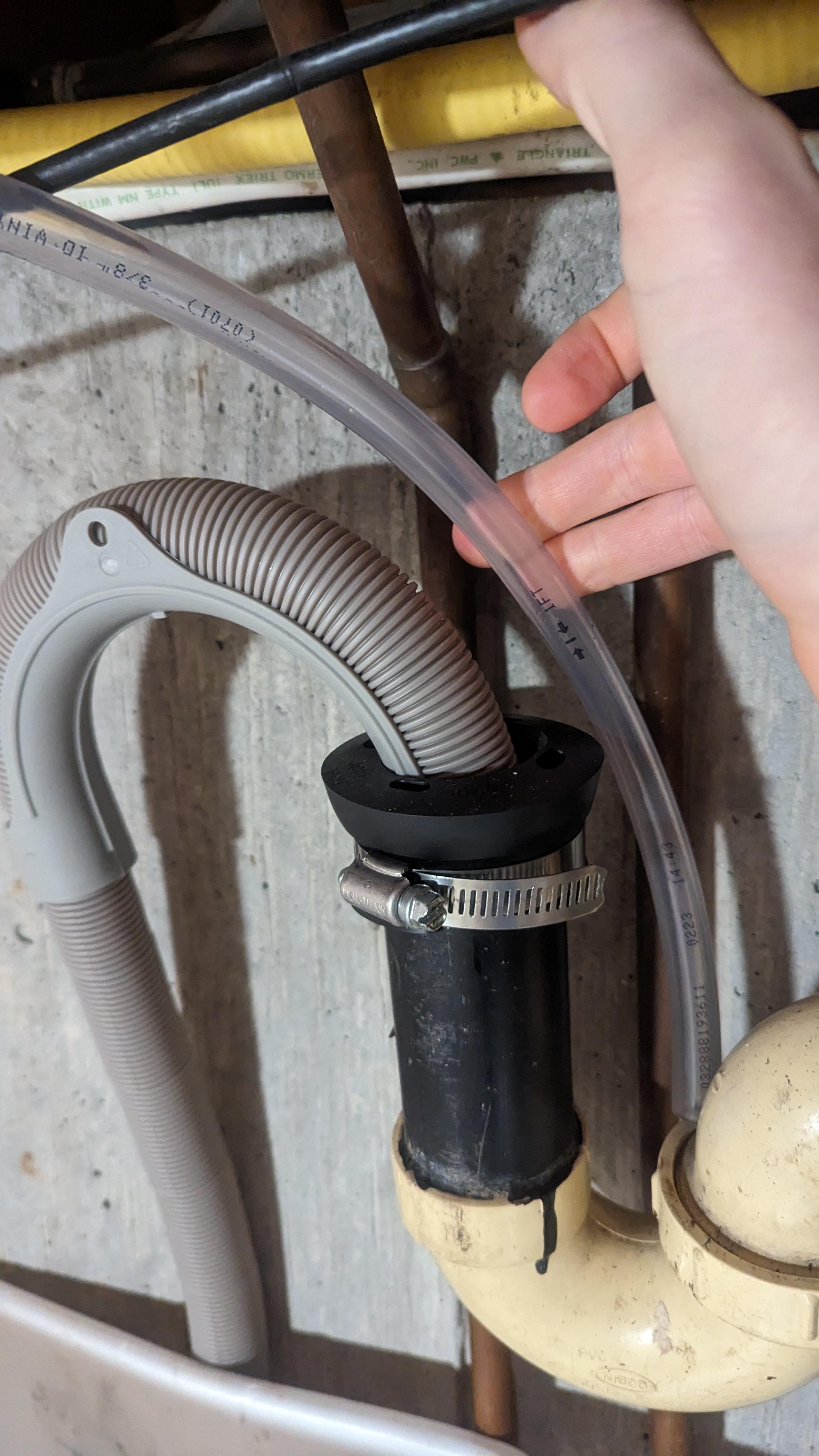 How to join dehumidifier drain with washing machine drain r/askaplumber