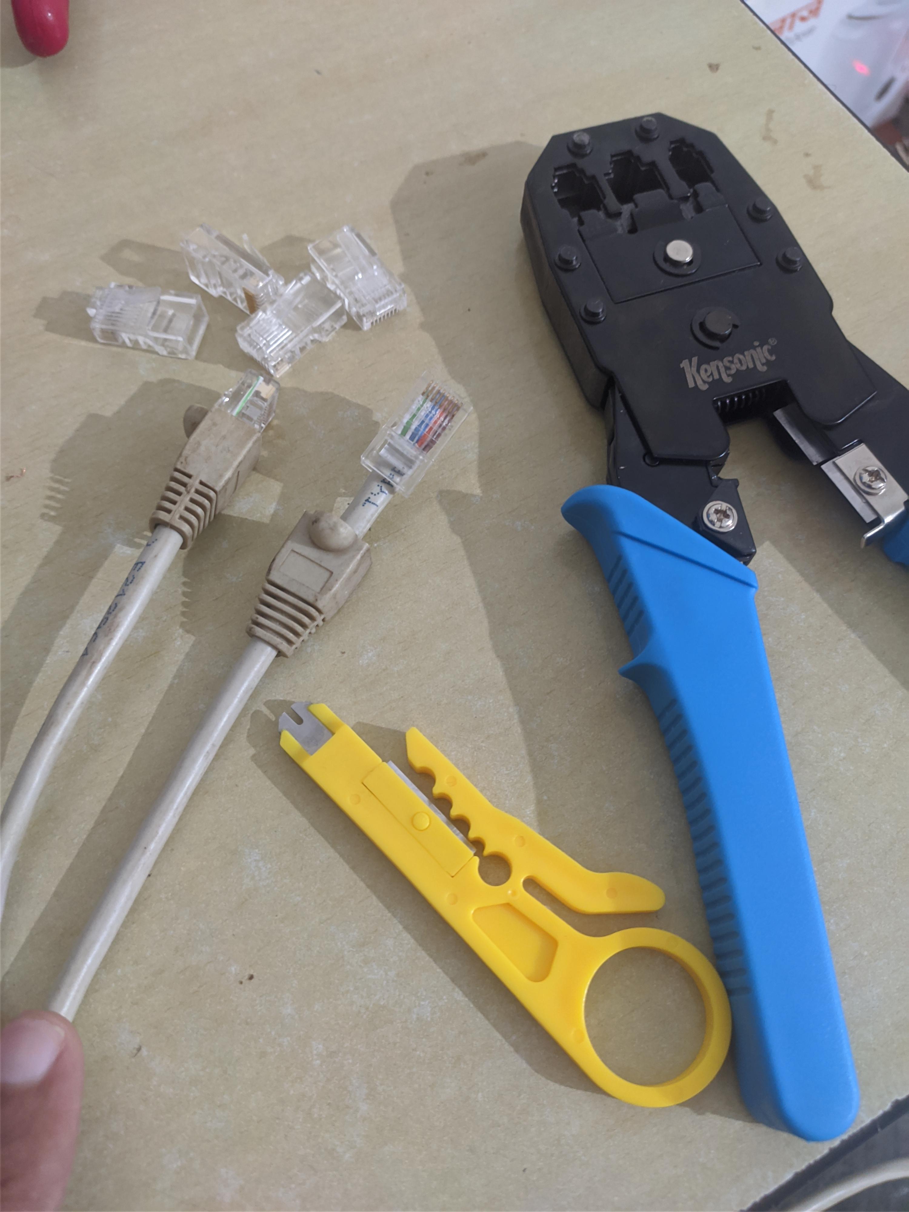 Today i got crimping tool and recycled old cat6 cable with broken rj45