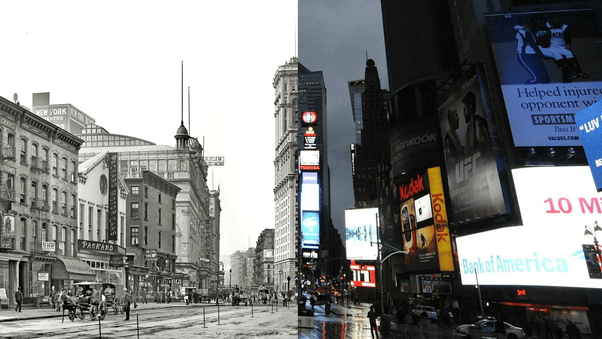 New York, Times Square, Then and Now. Same place, one photo taken in
