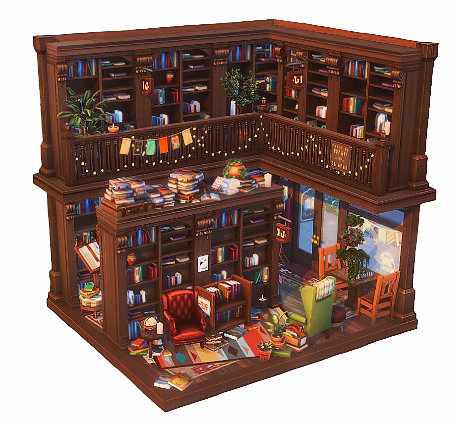 A Warm, Cozy Bookstore My take on the dollhouse trend. r/thesims