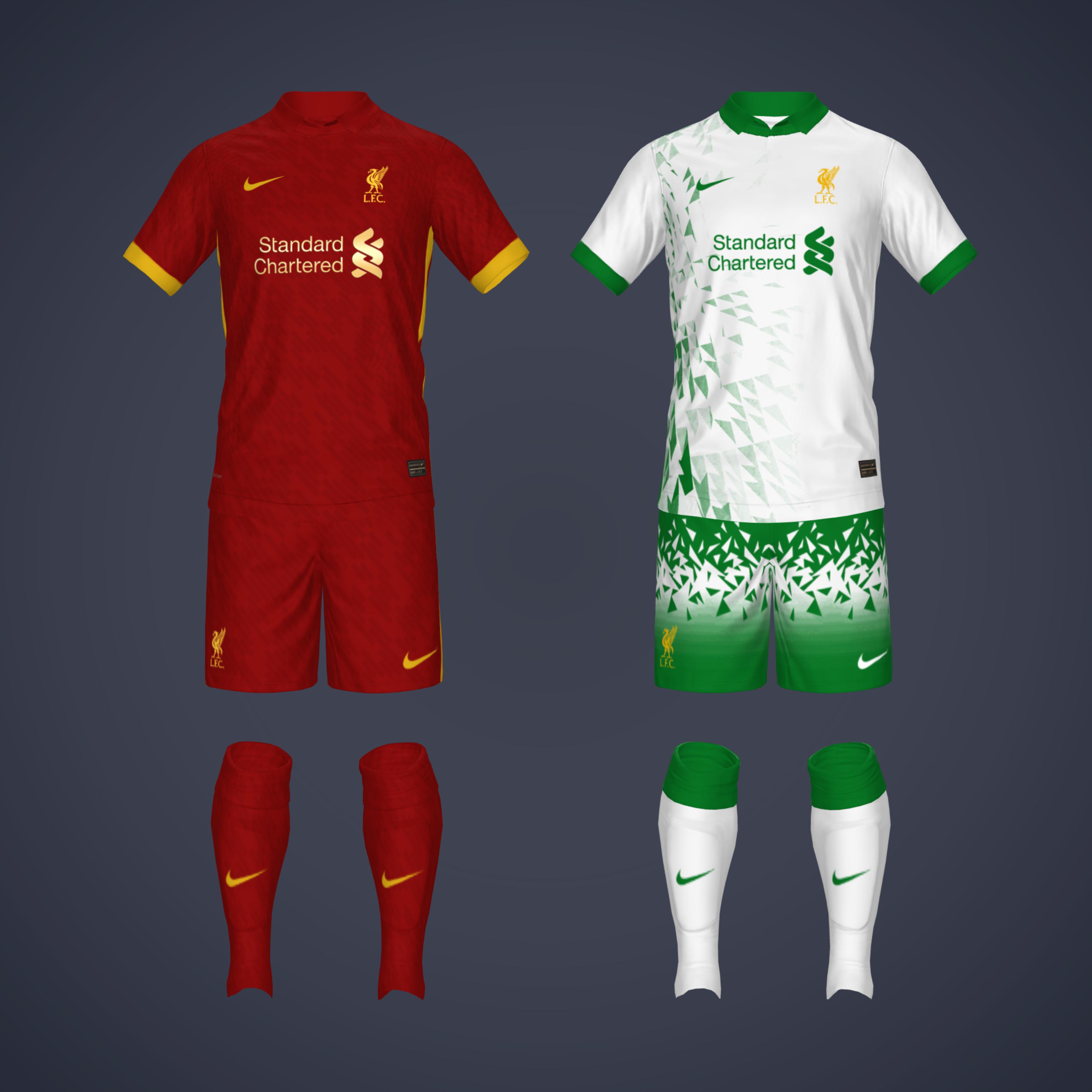 Liverpool home and away kits I made with the fifa kit creator website