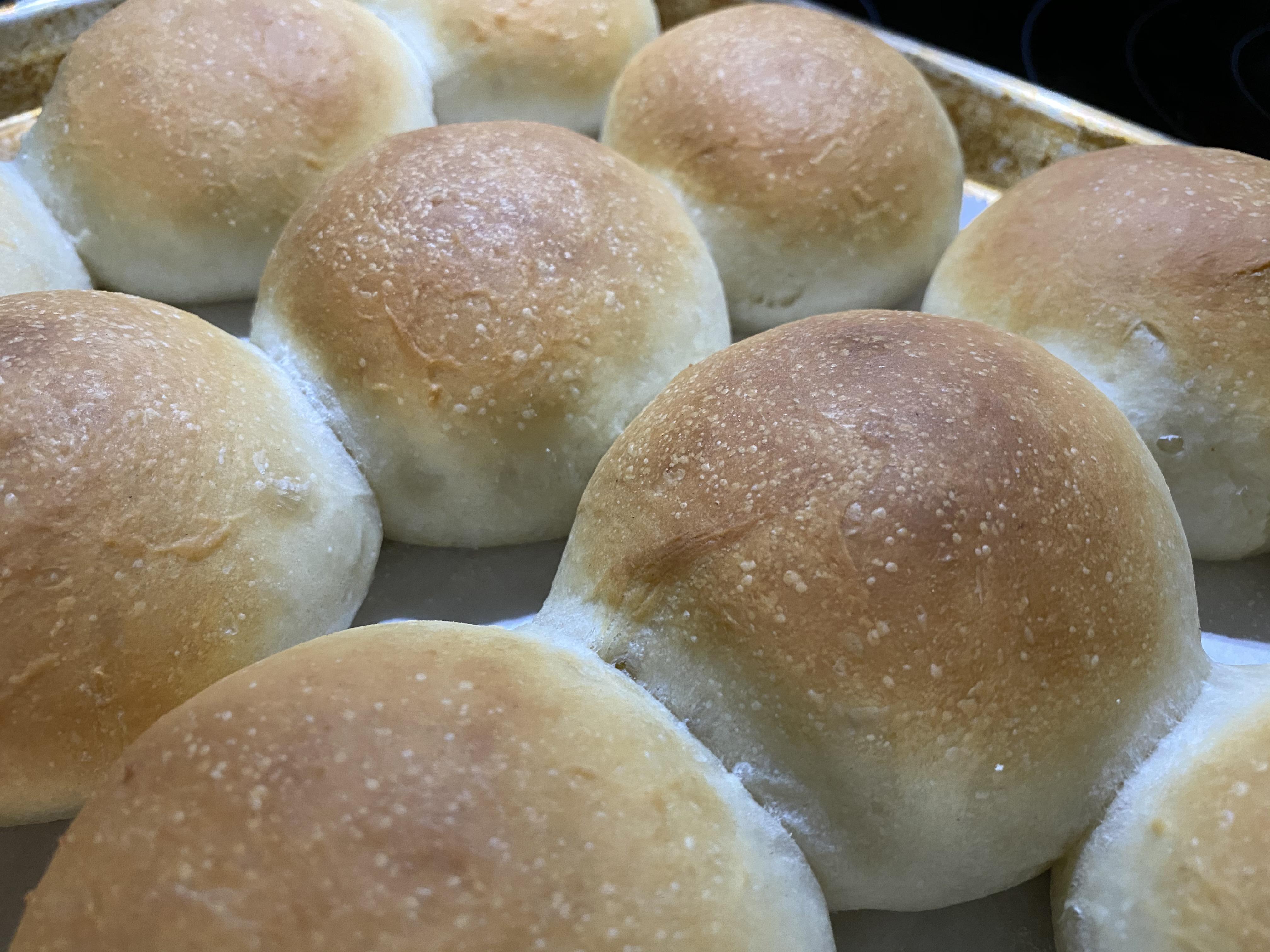 Fresh from the oven! Basic white bread rolls for sandwiches this week