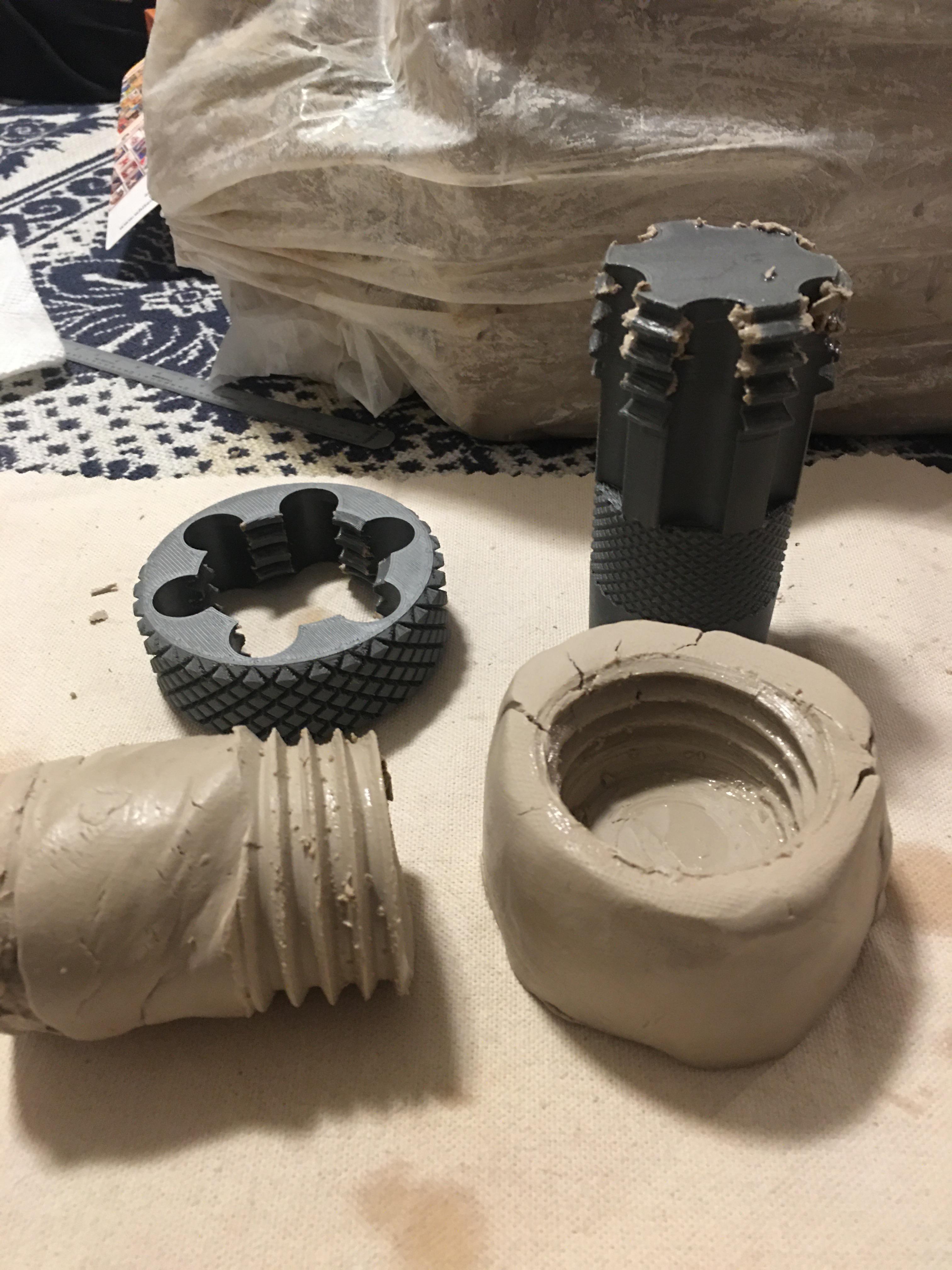 I designed and 3D printed a set of taps and dies for use with ceramics