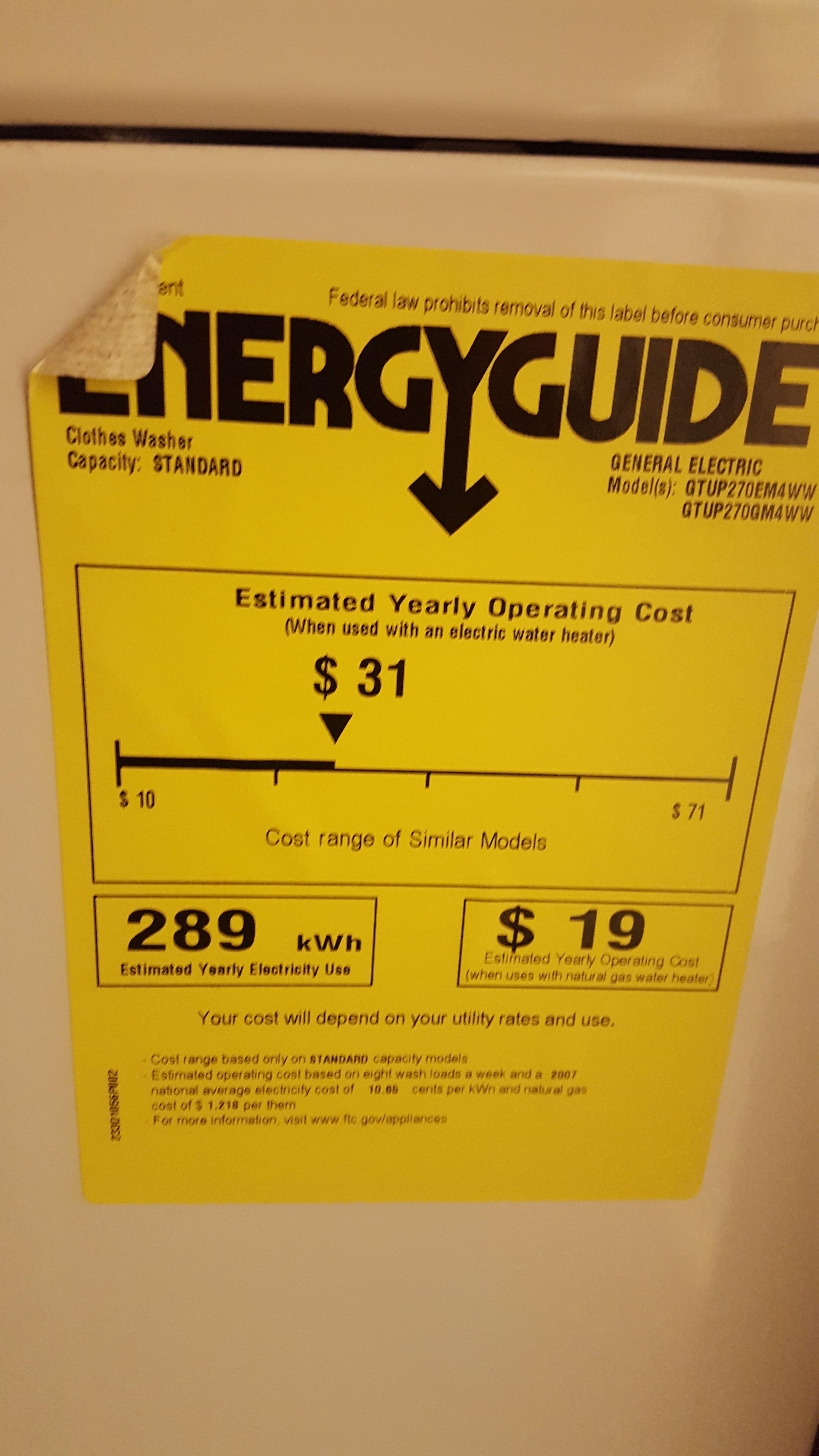 My stacked washer/dryer assumes 8 loads of laundry per week r