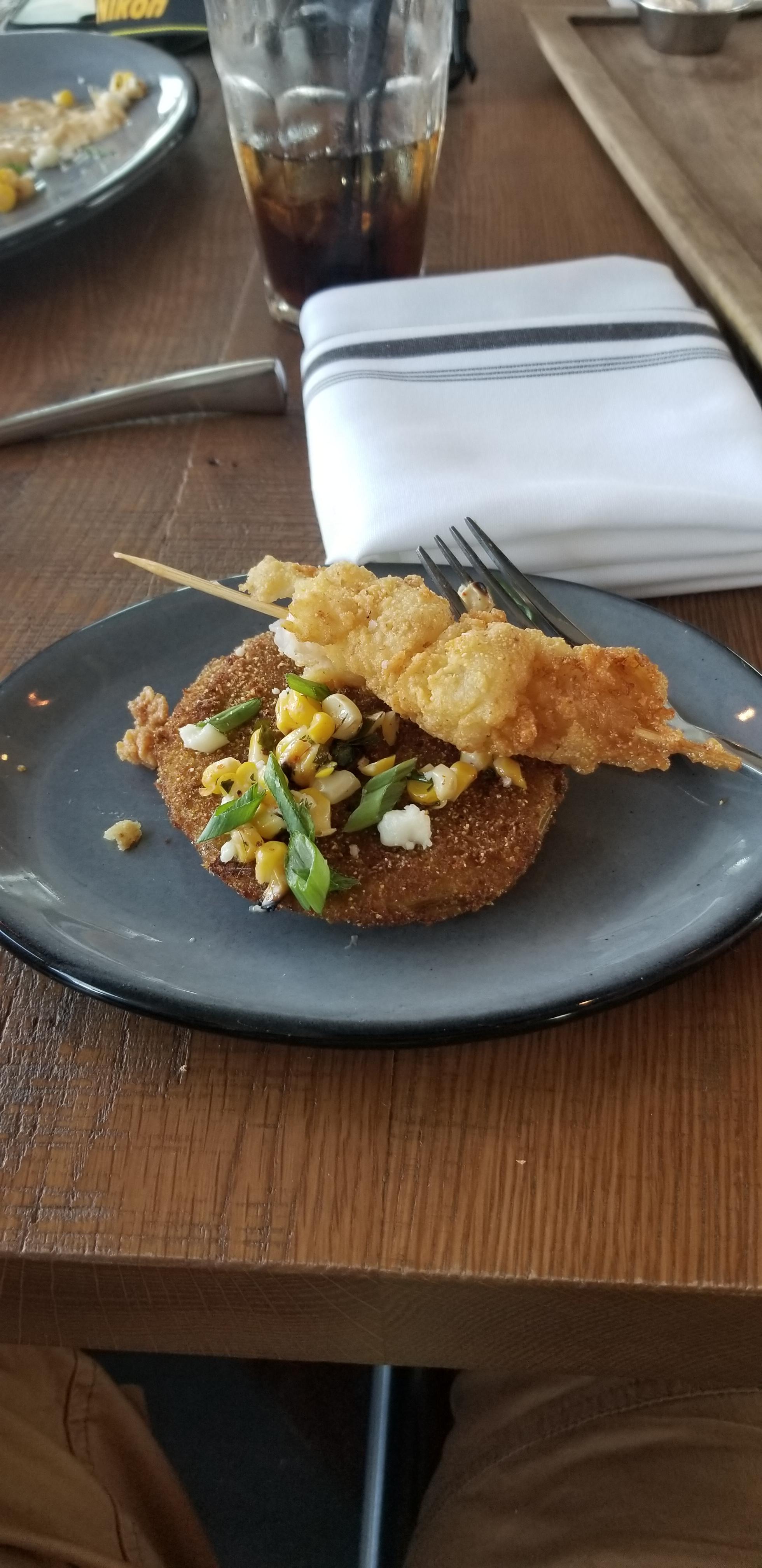Lobster Corn Dogs and Fried Green Tomatoes at Paddlefish at Disney