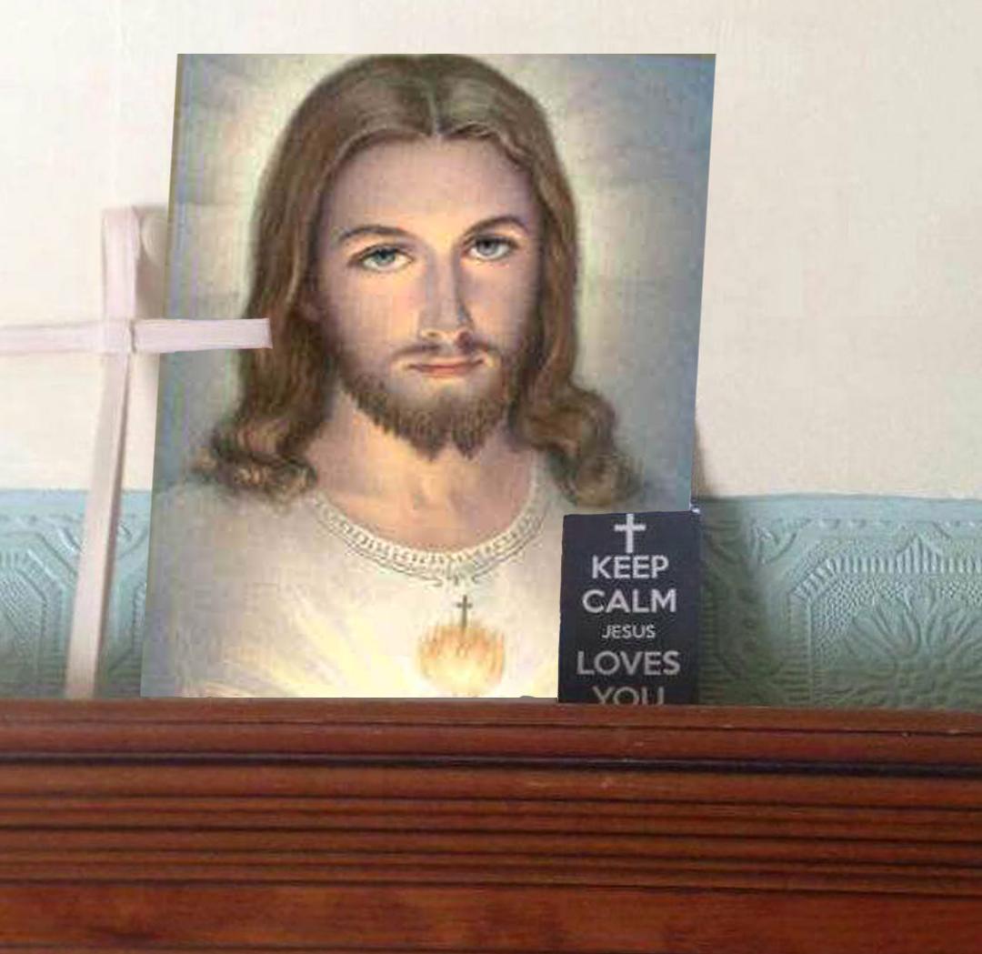 I swapped my grandma's Obi Wan Kenoby picture with one of our Lord and