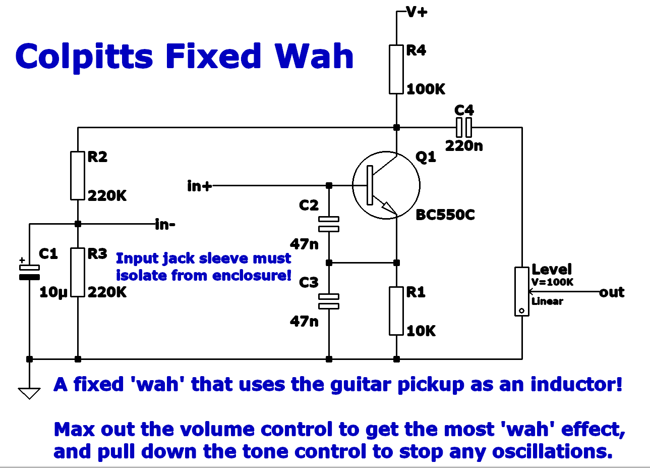 Fixed 'Wah' Using the Guitar Pickup as an inductor (Colpitts Wah) r/diypedals