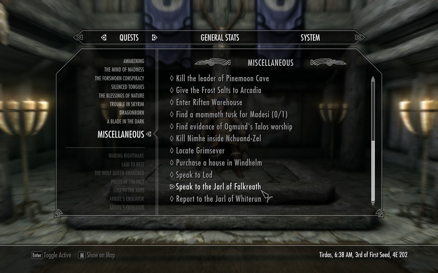 Help Me, I'm Trying To Become Thane De Falkreath, So I Can Buy Land And Conquer, But Even Though I Have A Quest To Talk To Him, He Doesn't Have The Necessary