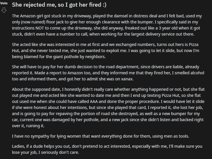 "She rejected me, so I got her fired" r/redditonwiki
