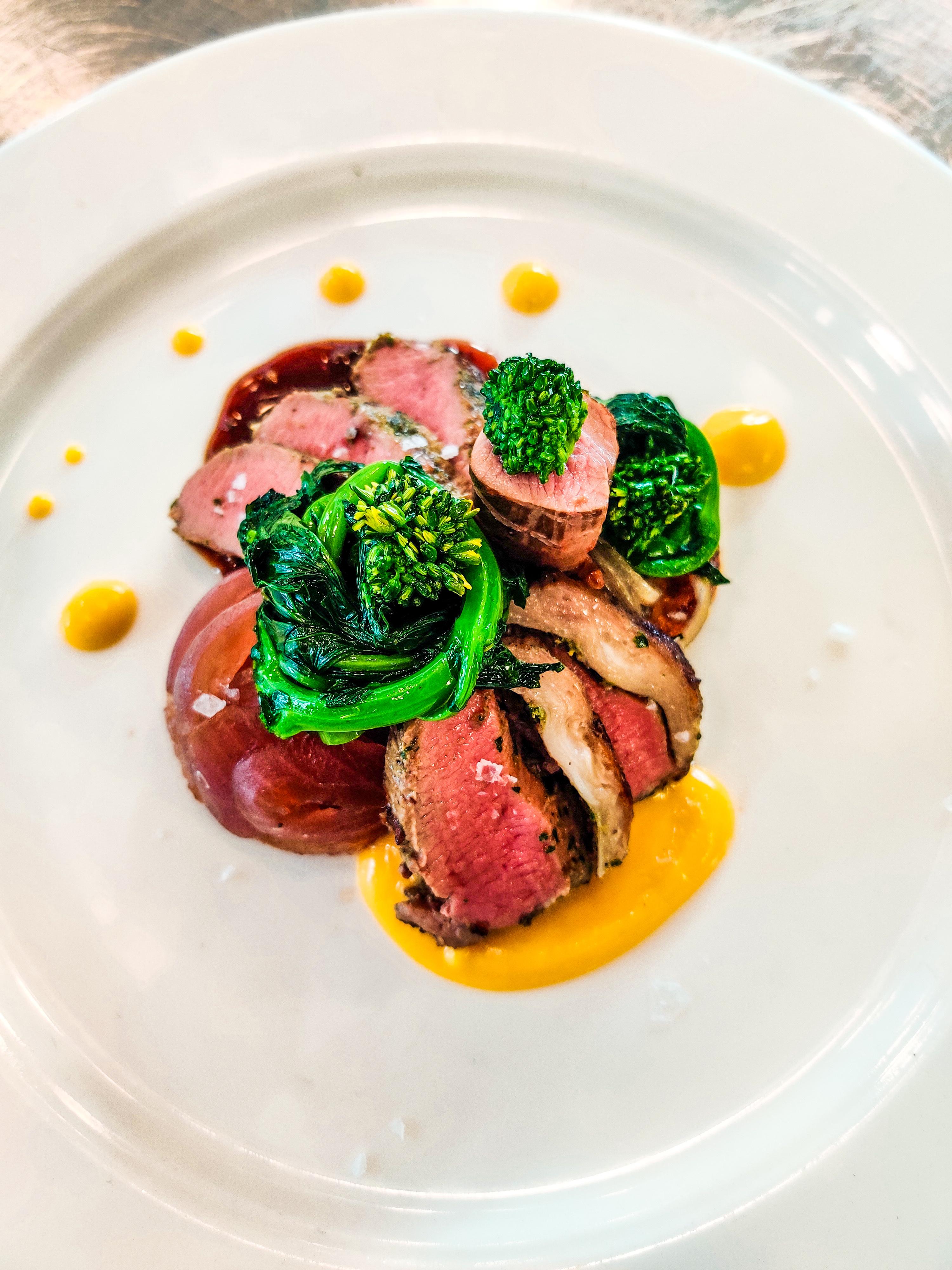 Sous vide lamb loin, pan roasted lamb loin,hay smoked lamb tenderloin