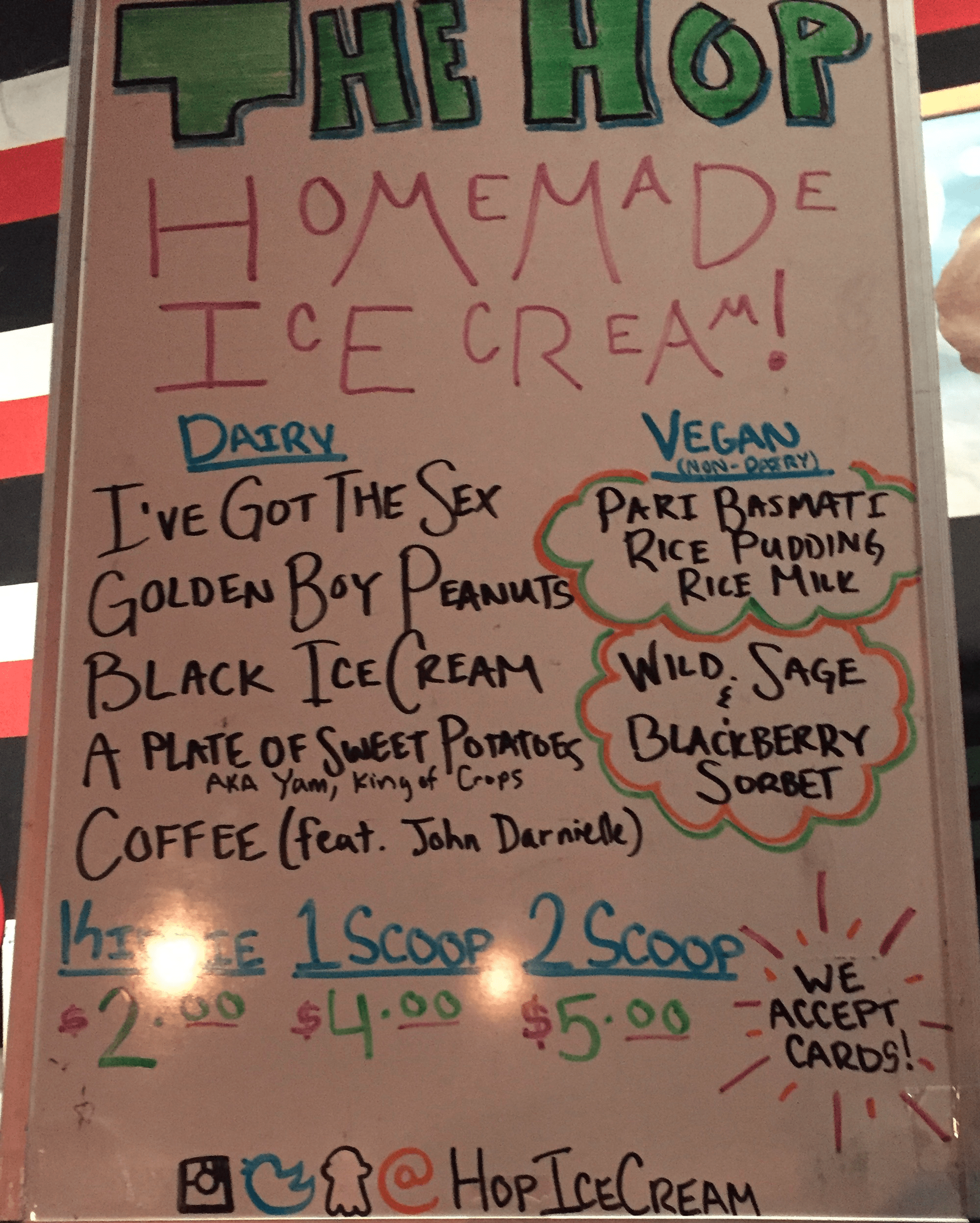 Ice cream flavors for the Asheville, NC concert (shoutout to the Hop