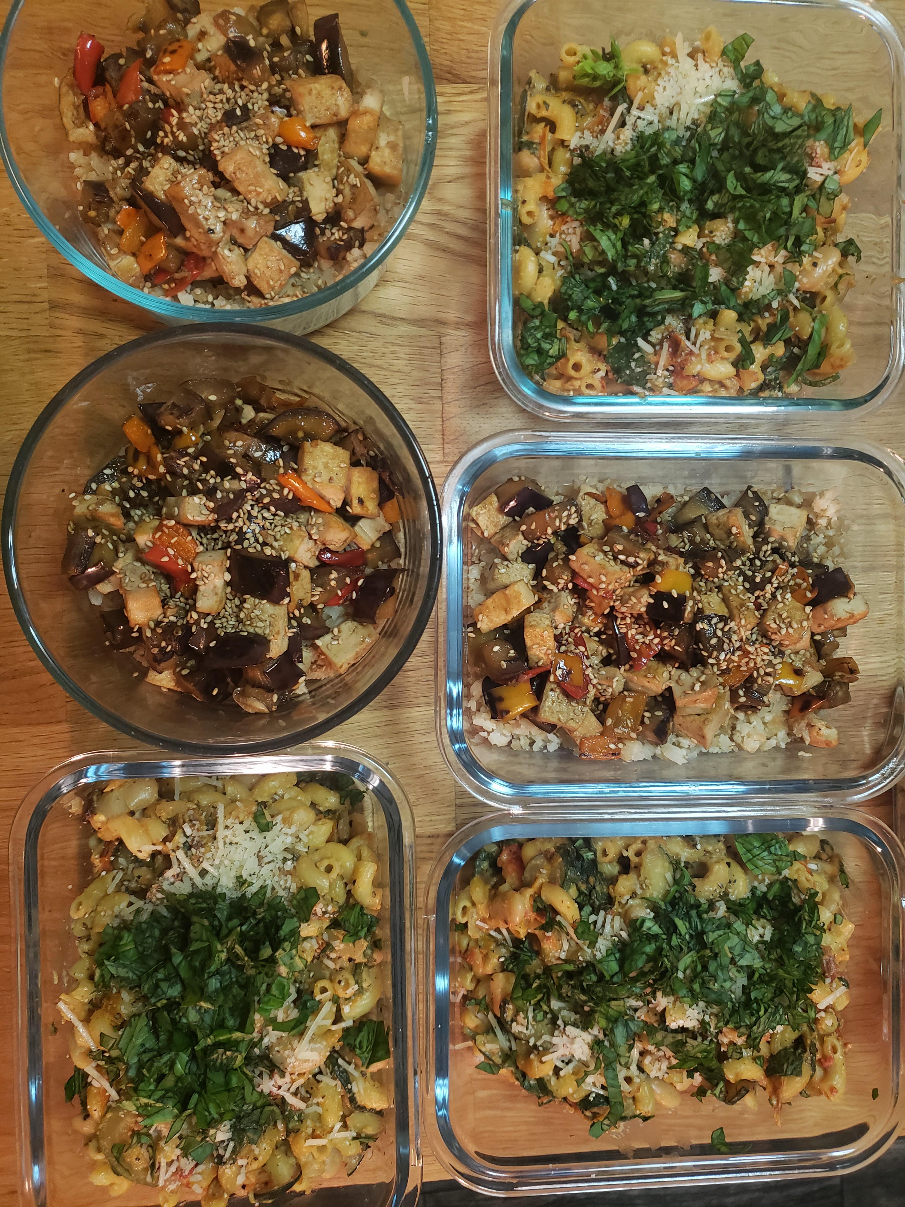Meals for the Week! Eggplant Tofu & Veggie Pasta r/MealPrepSunday