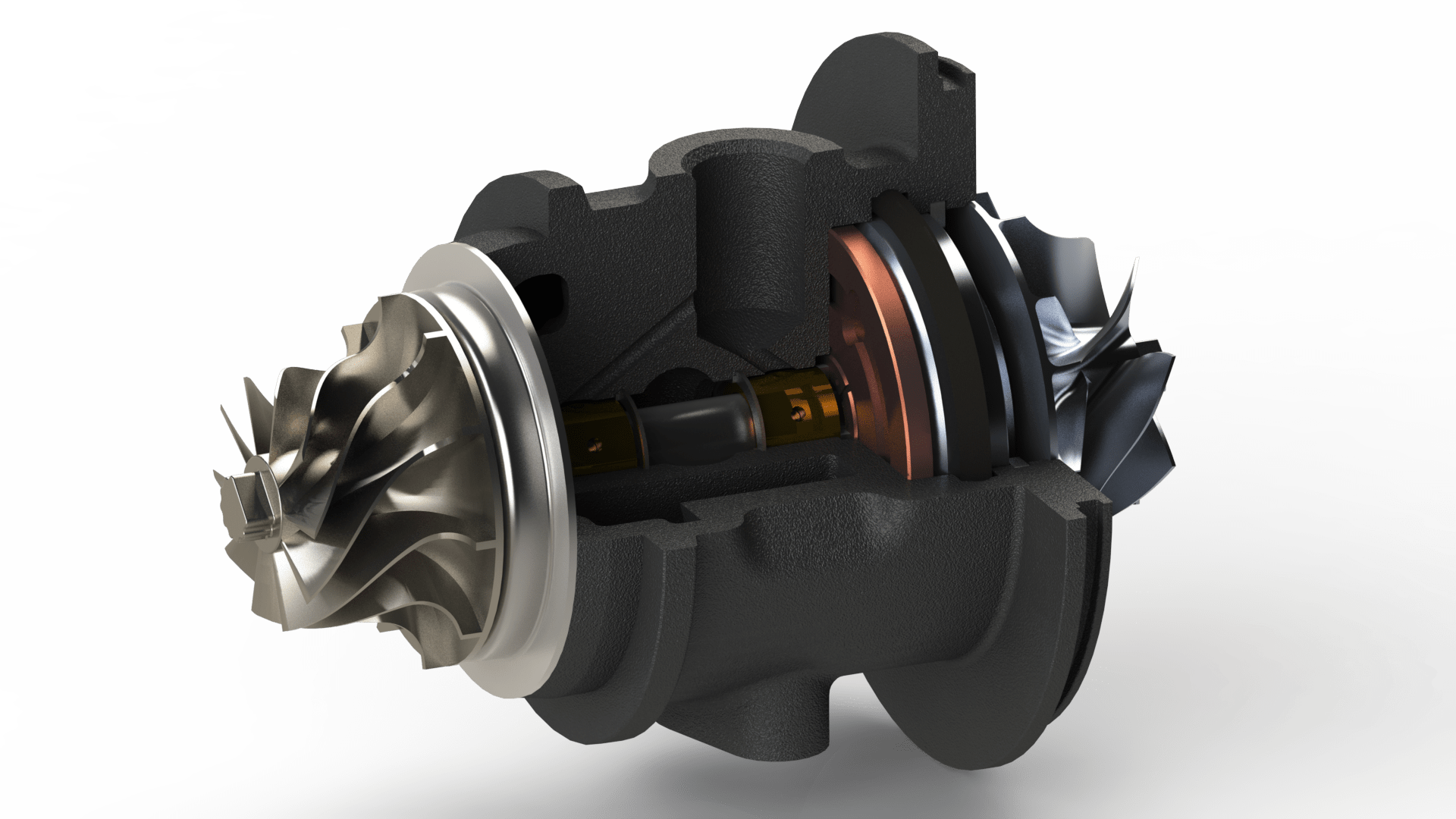 [OC] A turbocharger bearing housing I modeled in SW and my very first