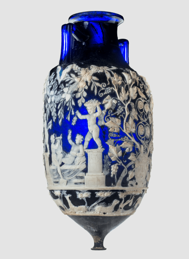 A beautiful cameo glass amphora decorated with scenes of Cupids