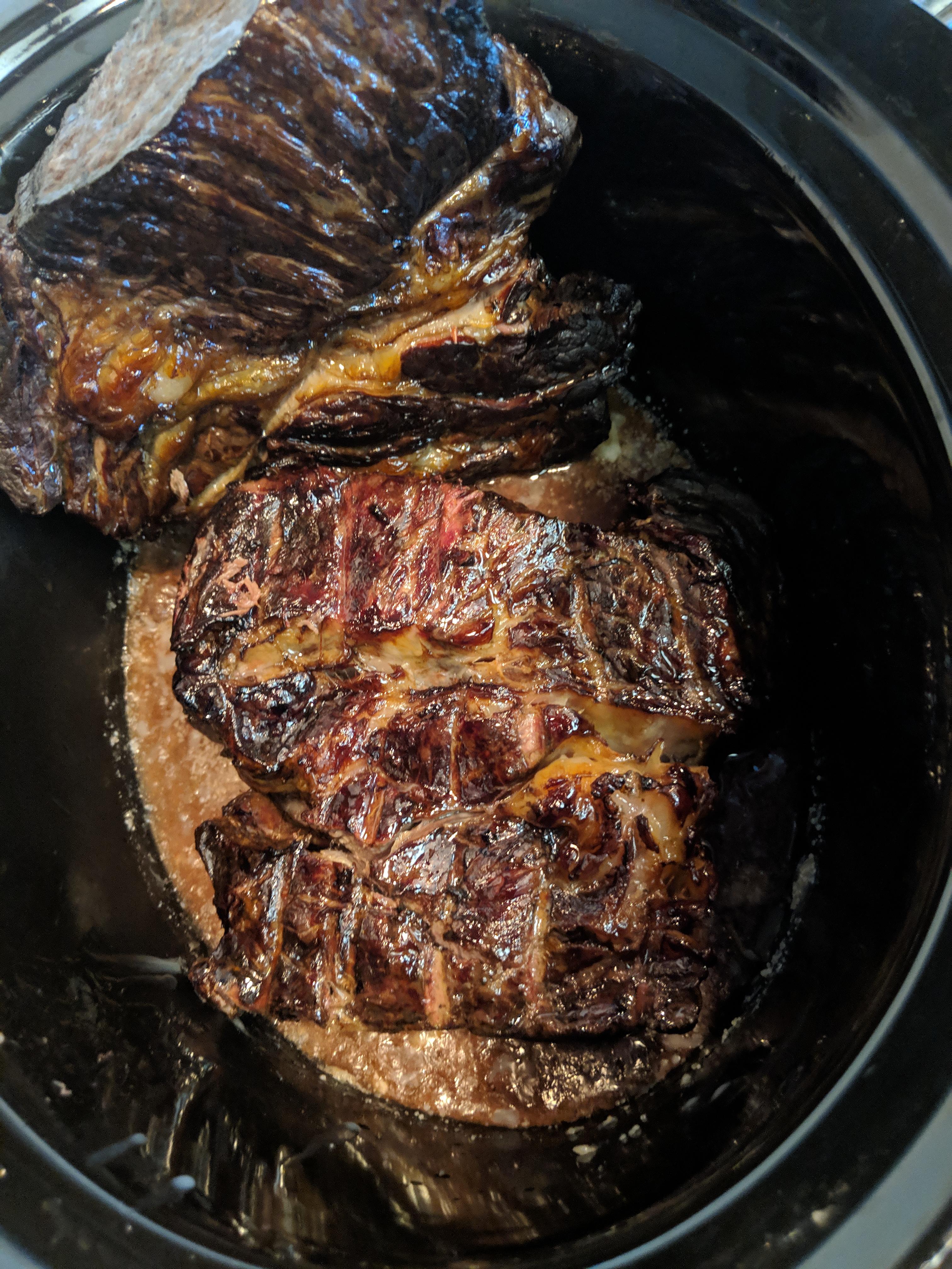 Smoked Pot Roast couple chuck roasts, smoked, then crockpot for a few