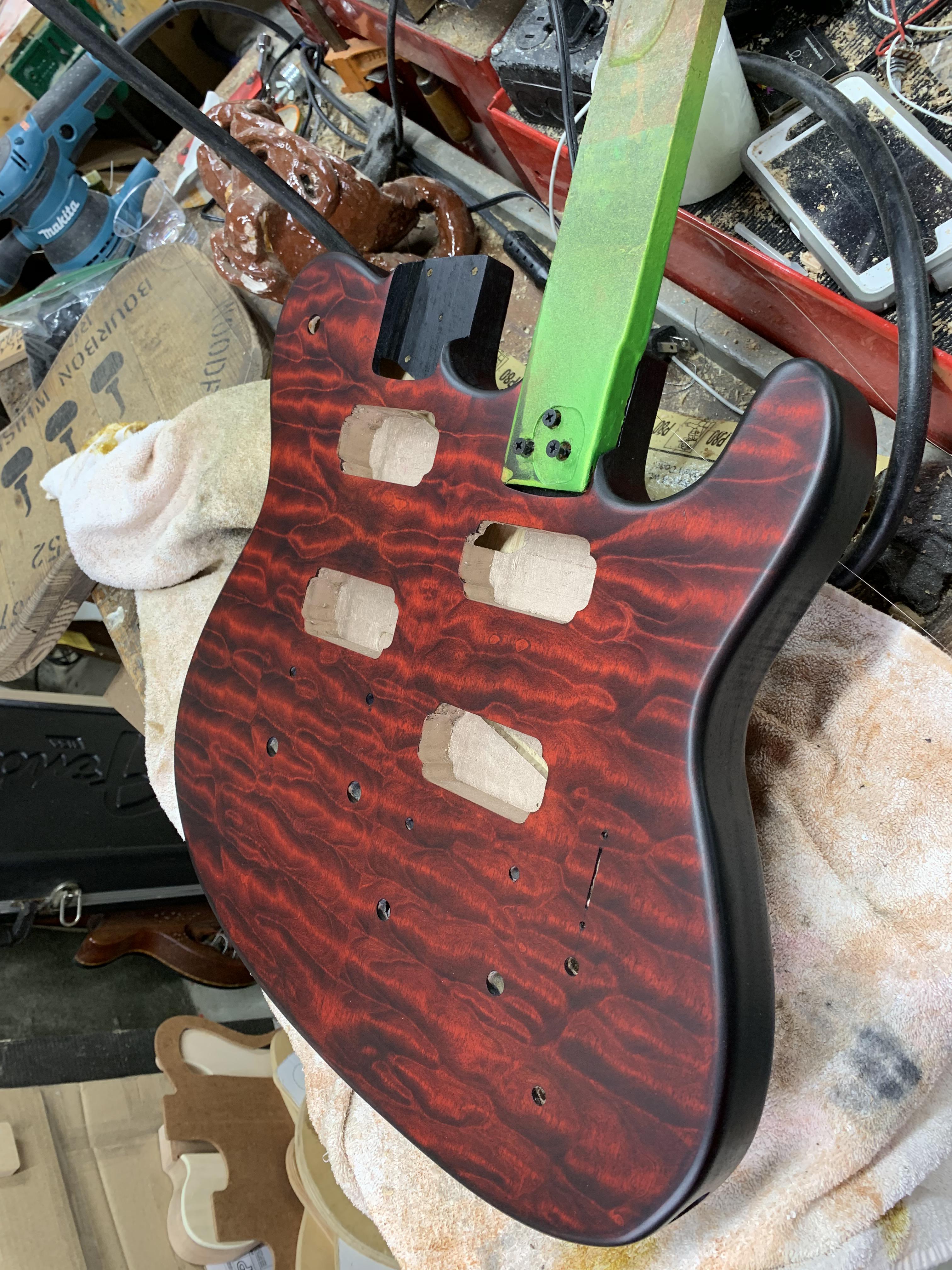Black cherry stain on a quilted maple guitar top r/woodworking