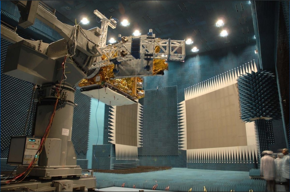 Satellite undergoing tests at ISRO's Compact Antenna Test Facility in