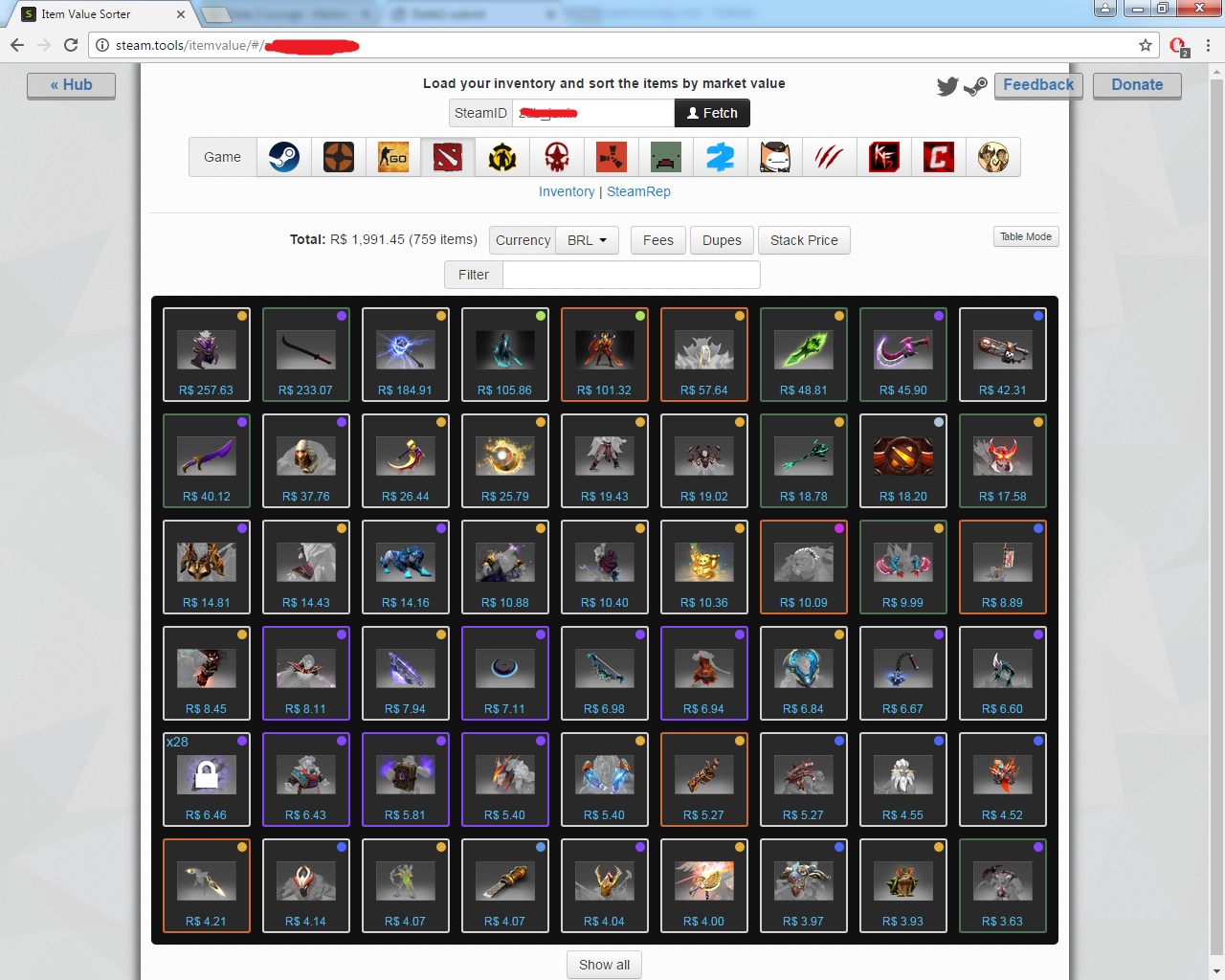 Guys, lets see how much ur inventory costs. http//steam.tools/itemvalue/ r/DotA2