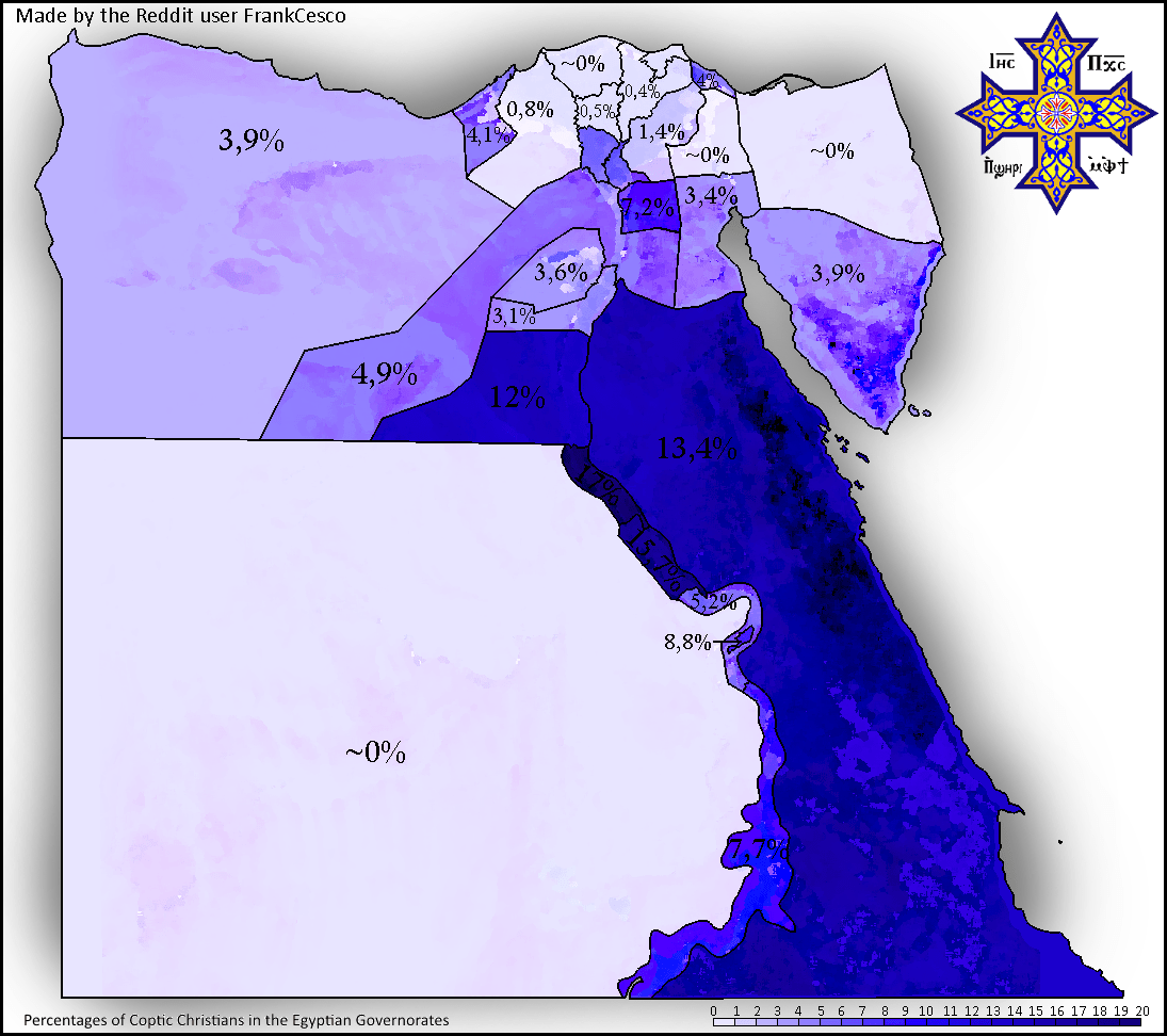 Share of Copts by Egyptian governorate, according to official 2006