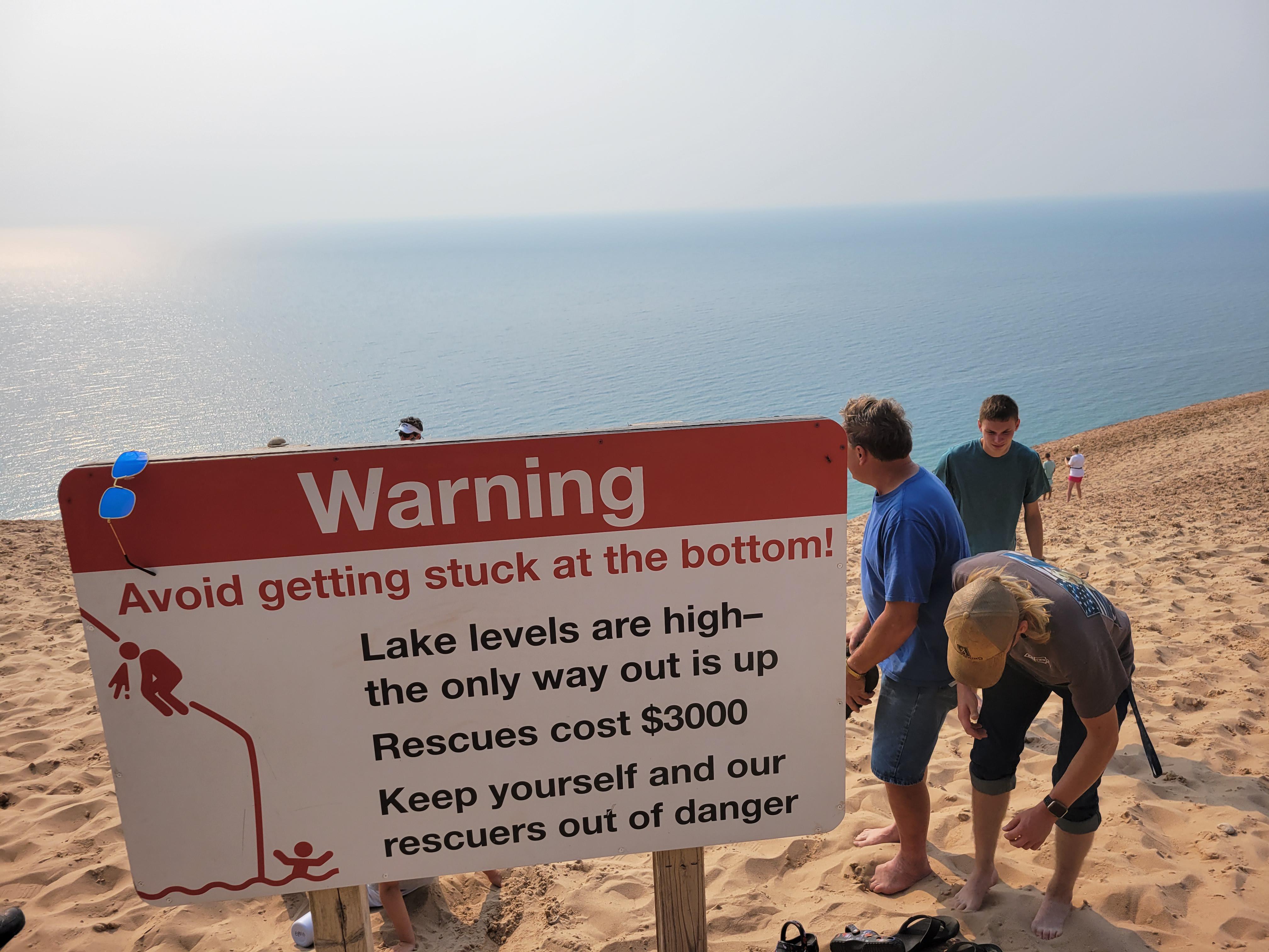 Warning sign at Sleeping Bear Dunes National Lakeshore, Michigan. It