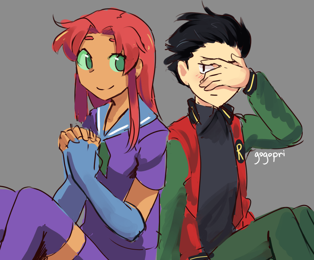 Drew some casual Robin and Starfire teentitans