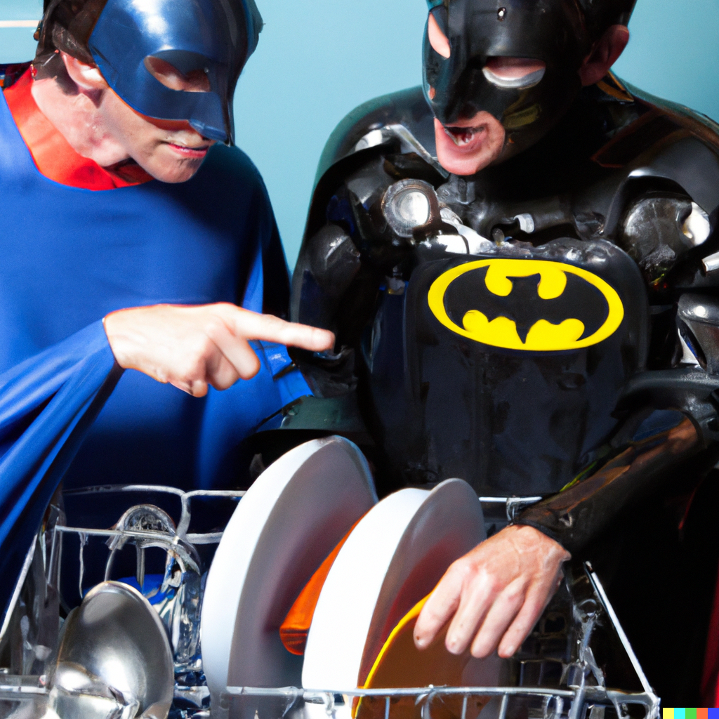 Batman explaining to Robin how the dishwasher works r/dalle2