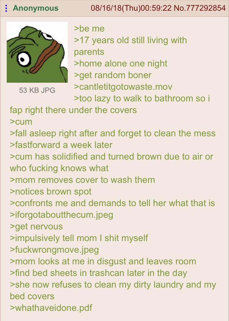 Anon does a mess under the sheets r/greentext