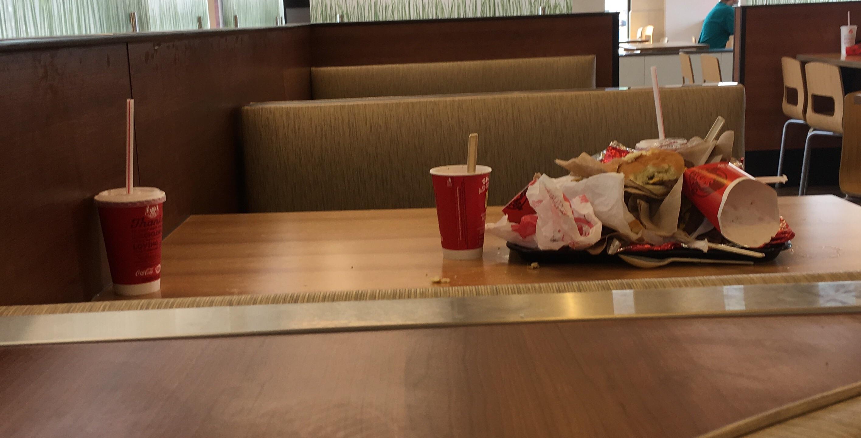 People who leave their garbage at the table at fastfood restaurants. The staff are not waiters