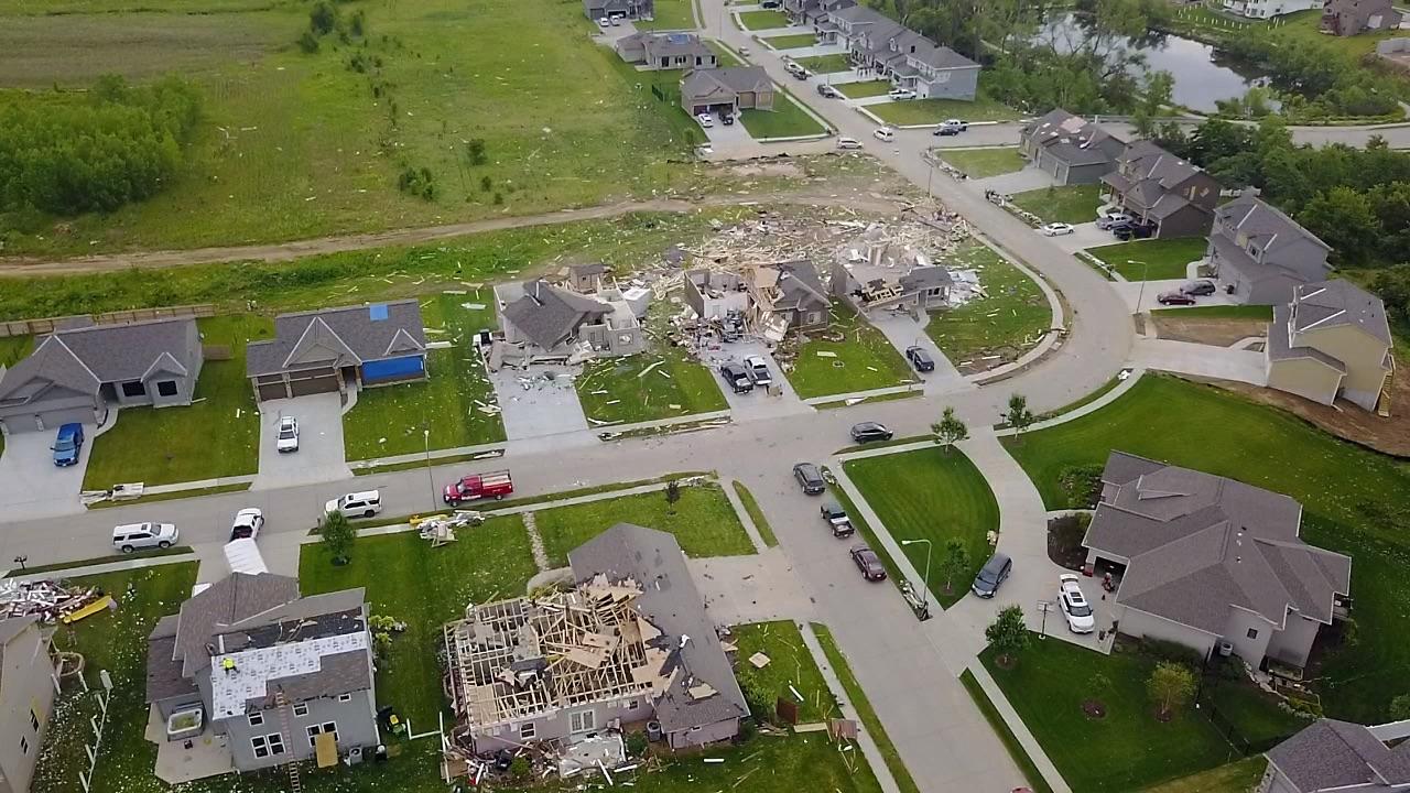 Ariel shot of damage caused by a tornado Friday night in Bellevue, NE