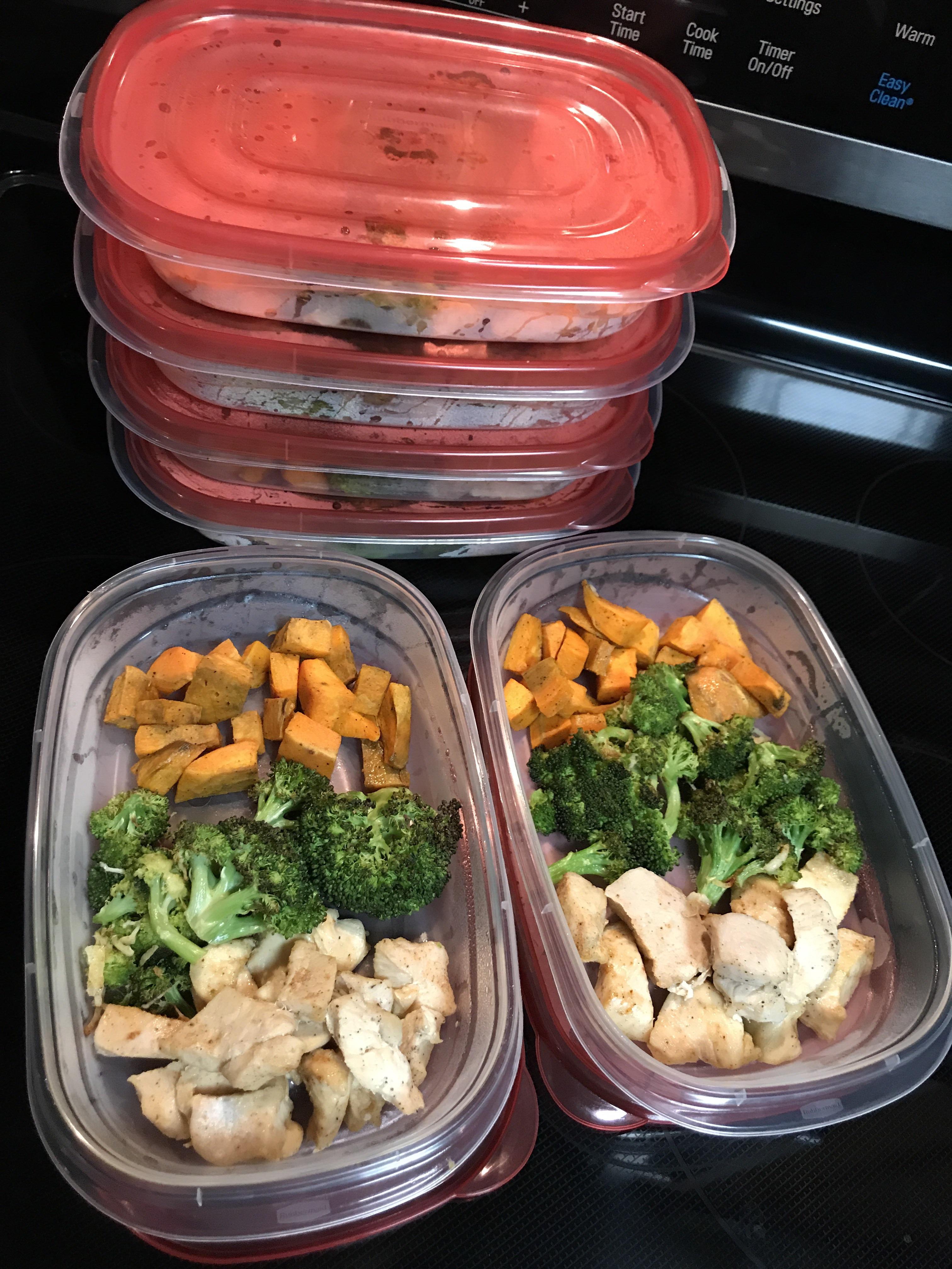 Oven Roasted chicken breast, broccoli & sweet potatoes to get me