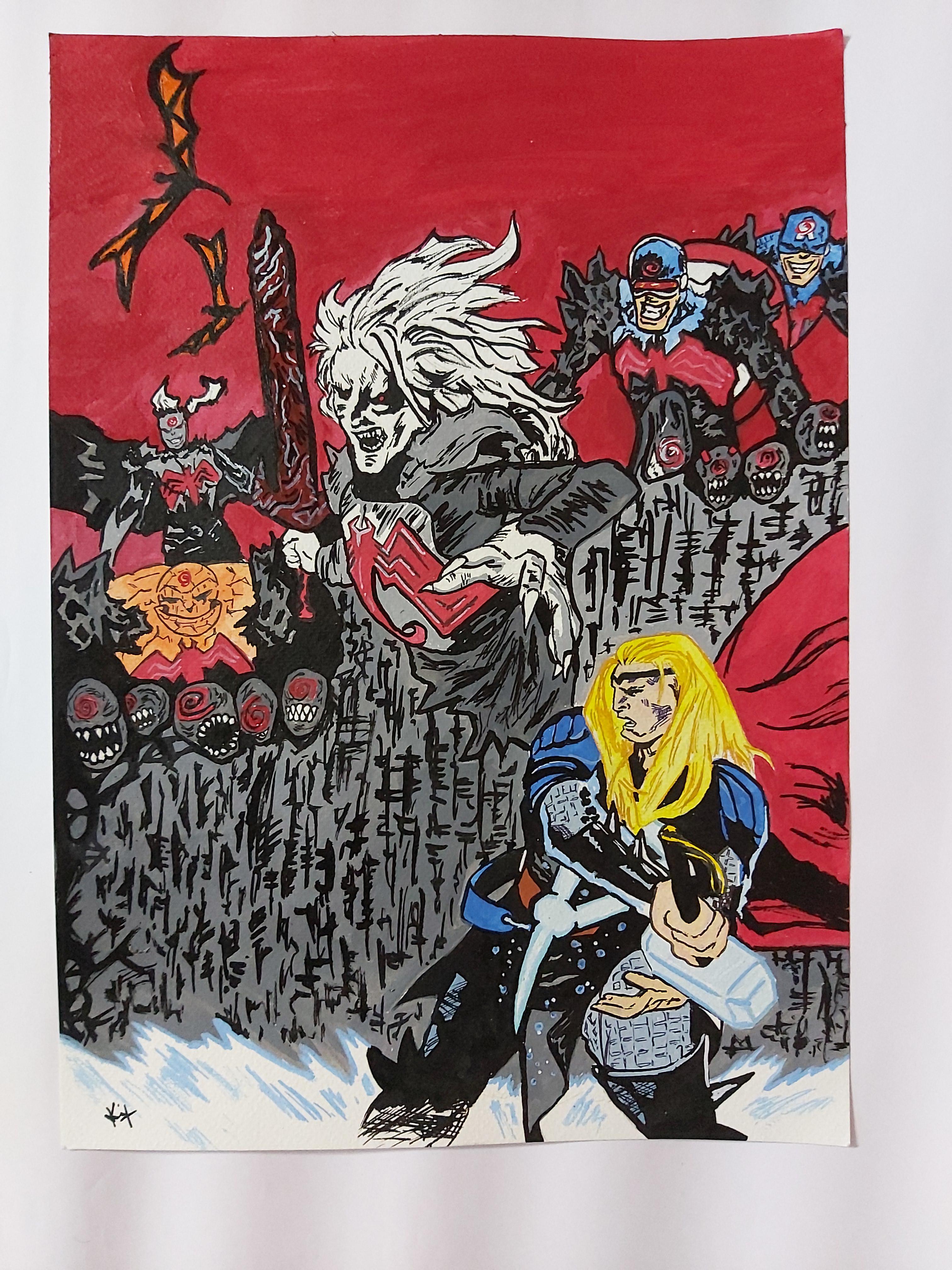 KNULL vs. THOR (painting by me,let me know how it is) r/Marvel