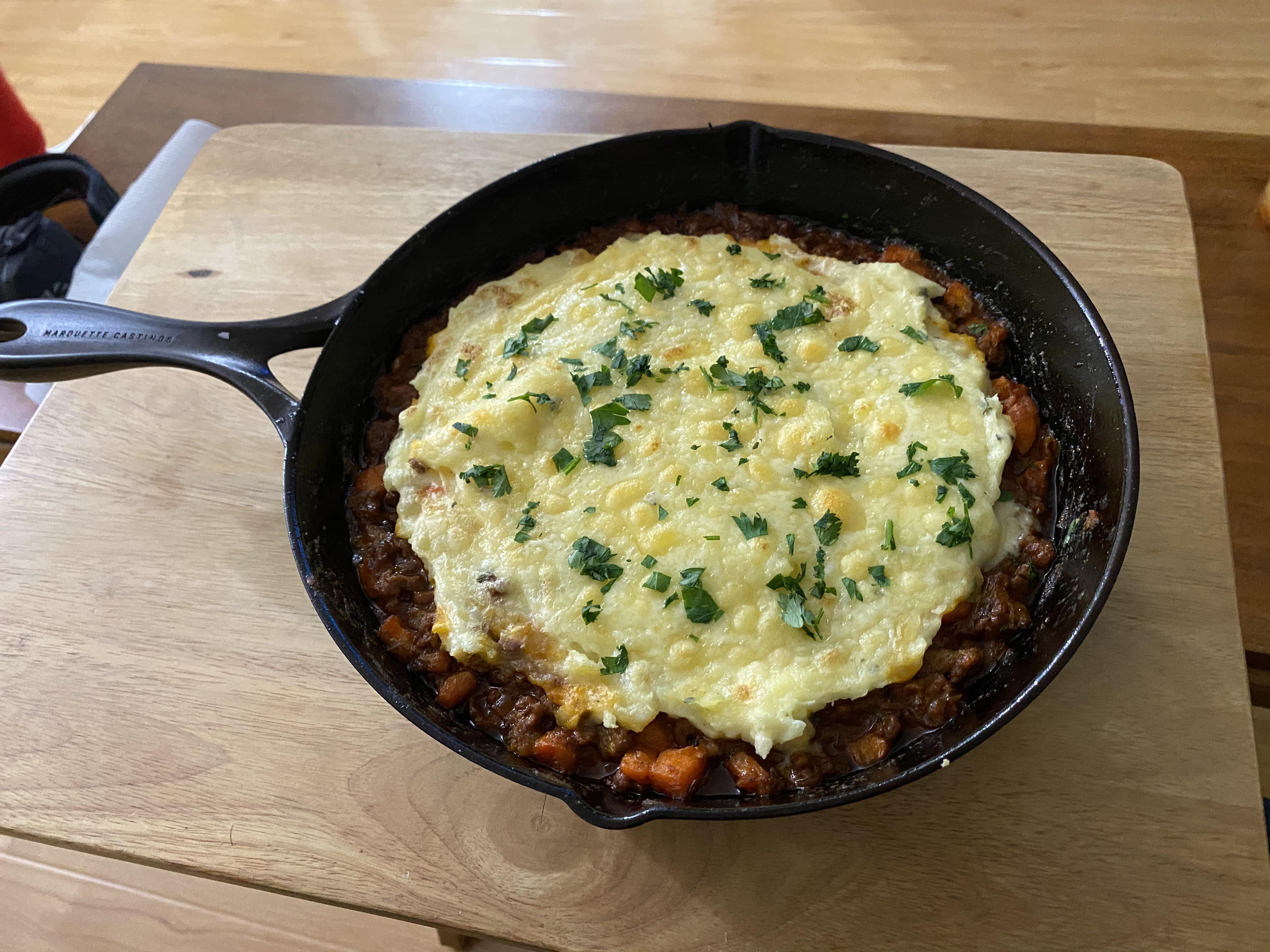 Cast iron Shepherds Pie. What’s your favorite cast iron comfort food