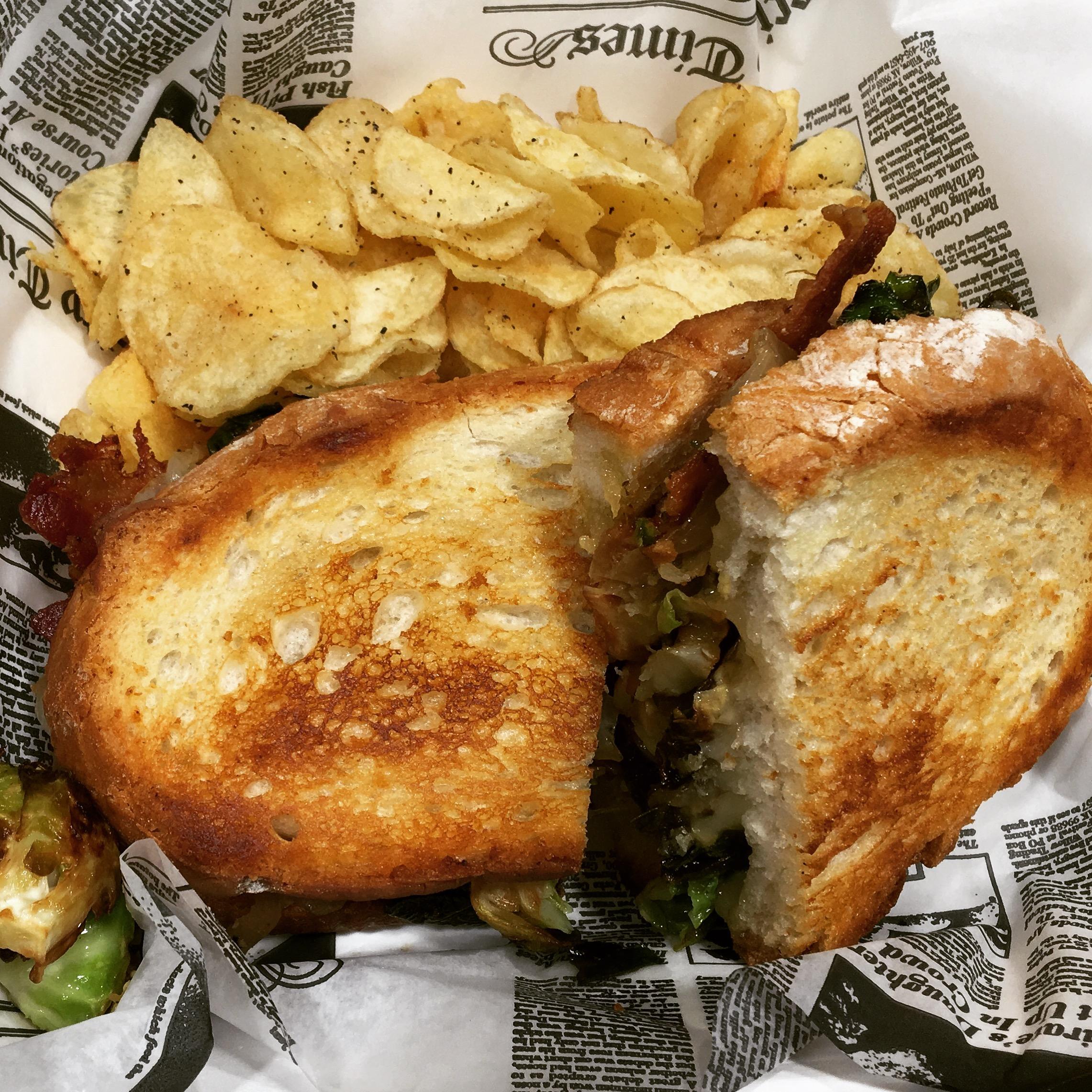 [I Ate] Brussels Sprouts Sandwich with Caramelized onions and Gruyere